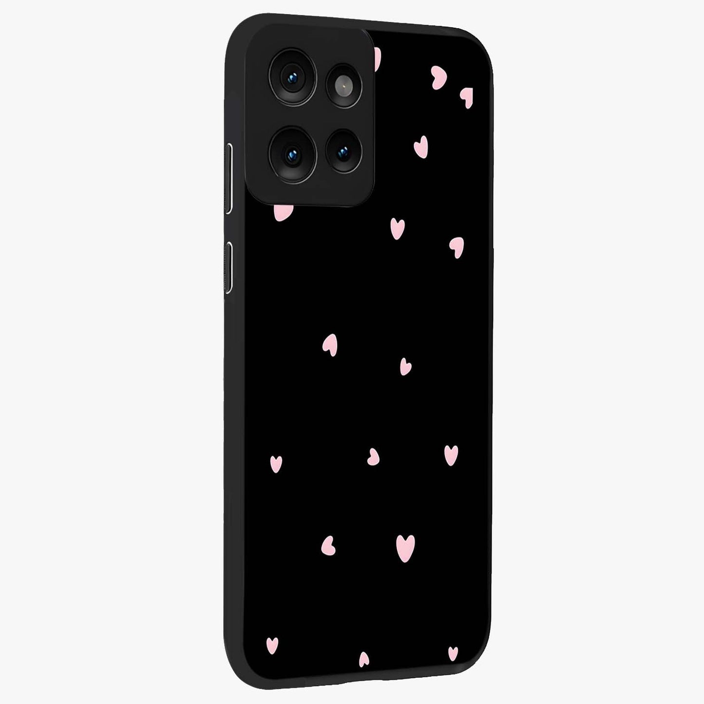 Pink Love Drops Glass Case upright view showcasing charming heart drop artwork with romantic playful theme.