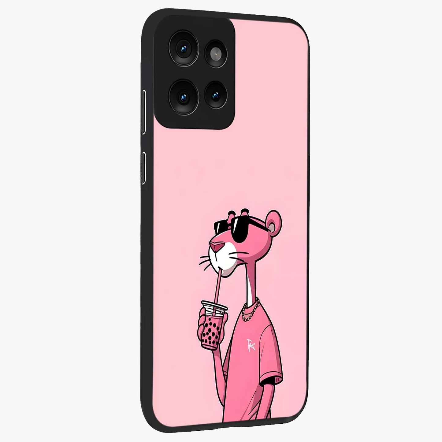 Pink Panther Glass Case upright view showcasing fun animated artwork with stylish retro cartoon theme.
