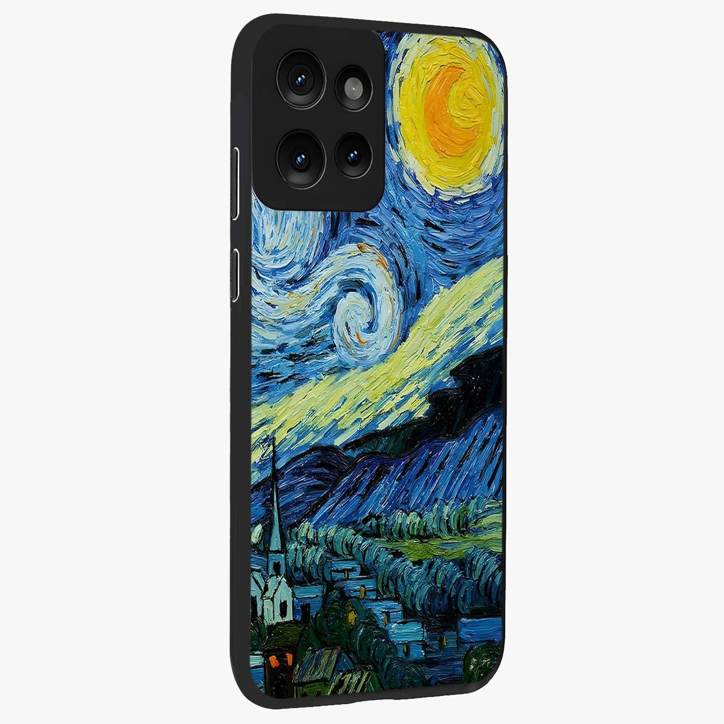 Van Gogh Art Glass Case upright view showcasing expressive painting style artwork with timeless artistic theme.