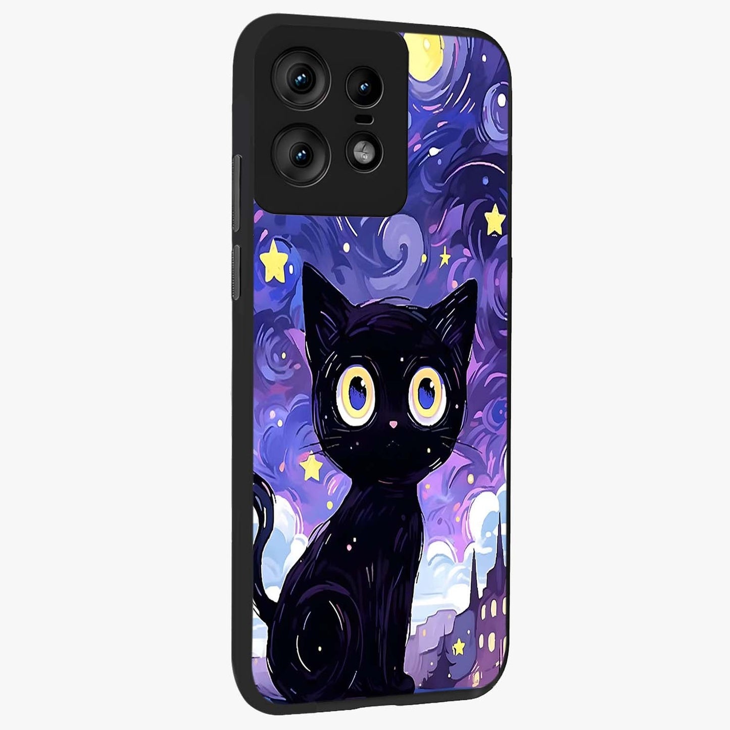 Abstract Cat Art Glass Case upright view showcasing creative feline illustration and aesthetic artistic style.