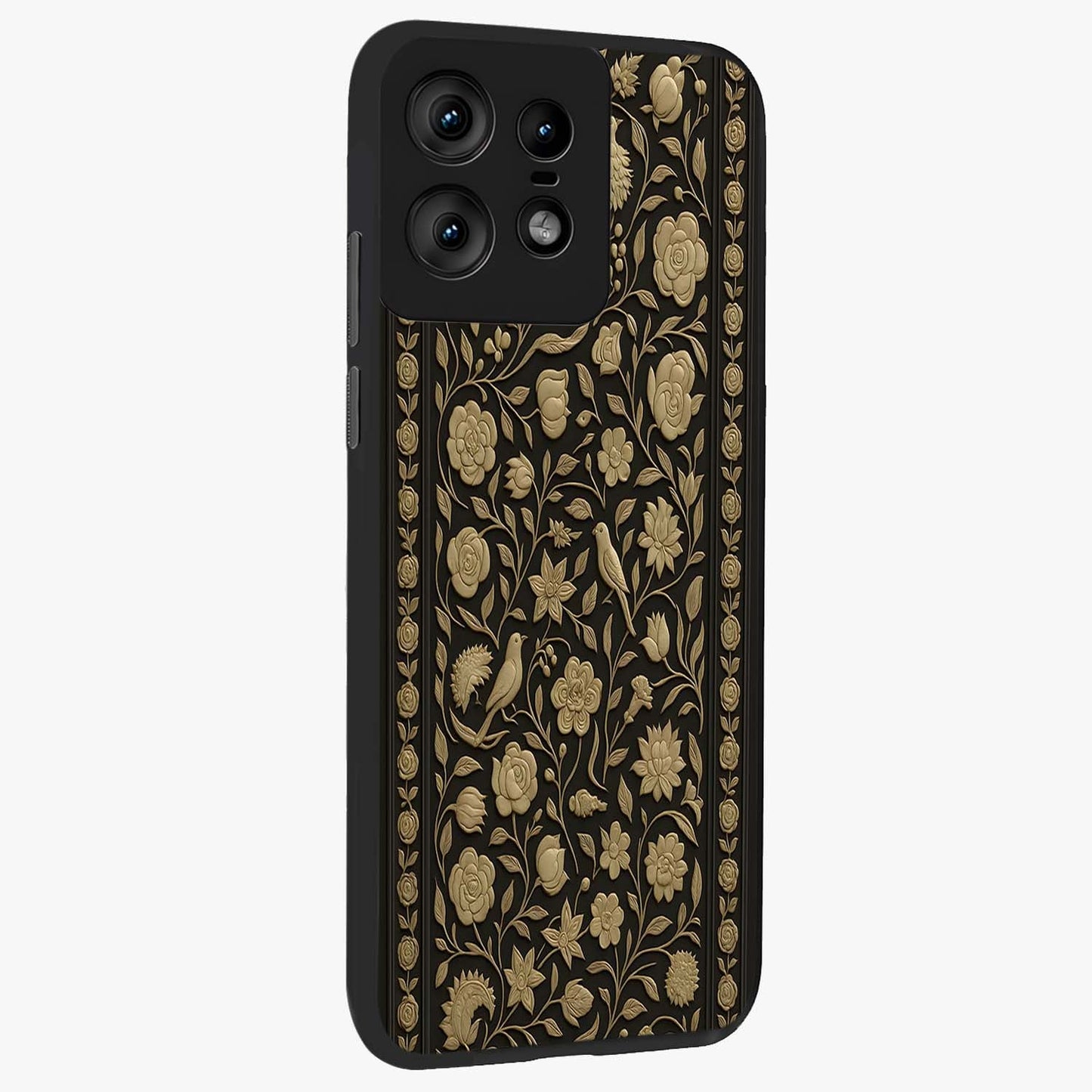 Golden Evil Eye Mandala Glass Case upright view showcasing decorative evil eye mandala artwork with spiritual aesthetic style.