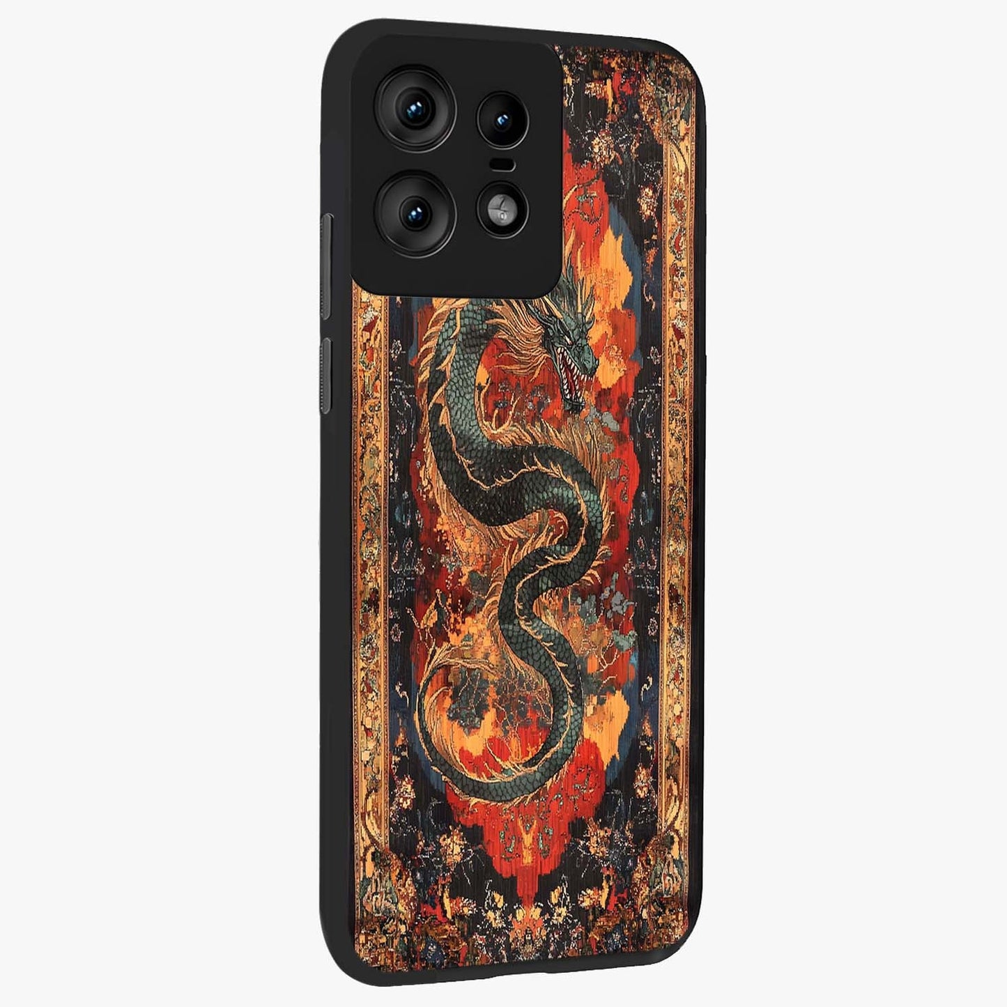 Inferno Dragon Soul Glass Case upright view showcasing intense dragon artwork with fantasy fire theme.