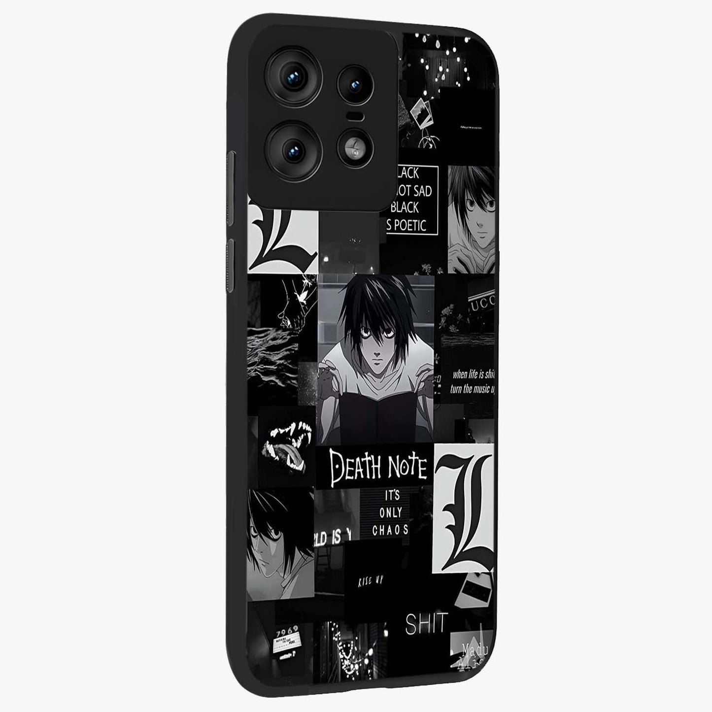 Midnight Chaos Mind Glass Case upright view showcasing expressive abstract artwork with bold dark theme.