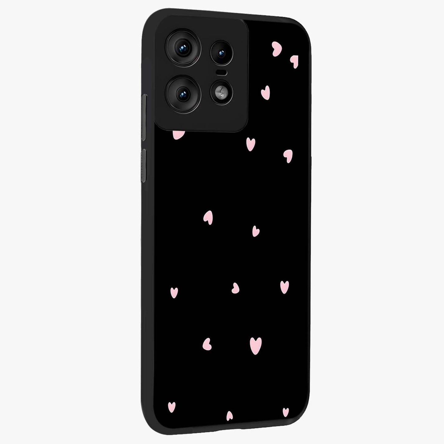 Pink Love Drops Glass Case upright view showcasing charming heart drop artwork with romantic playful theme.
