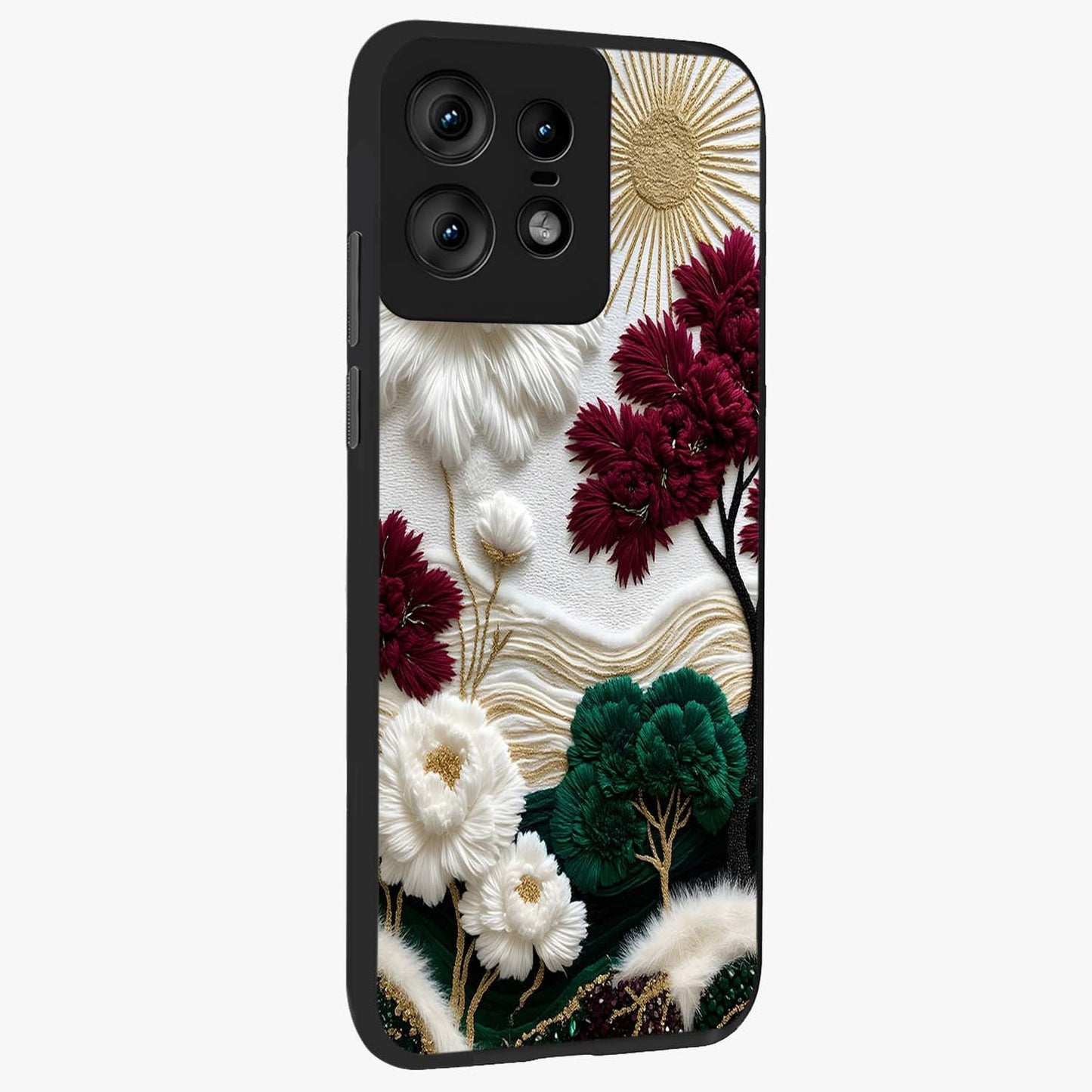 Radiant Bloom Elegance Glass Case upright view showcasing decorative flower artwork with refined botanical theme.