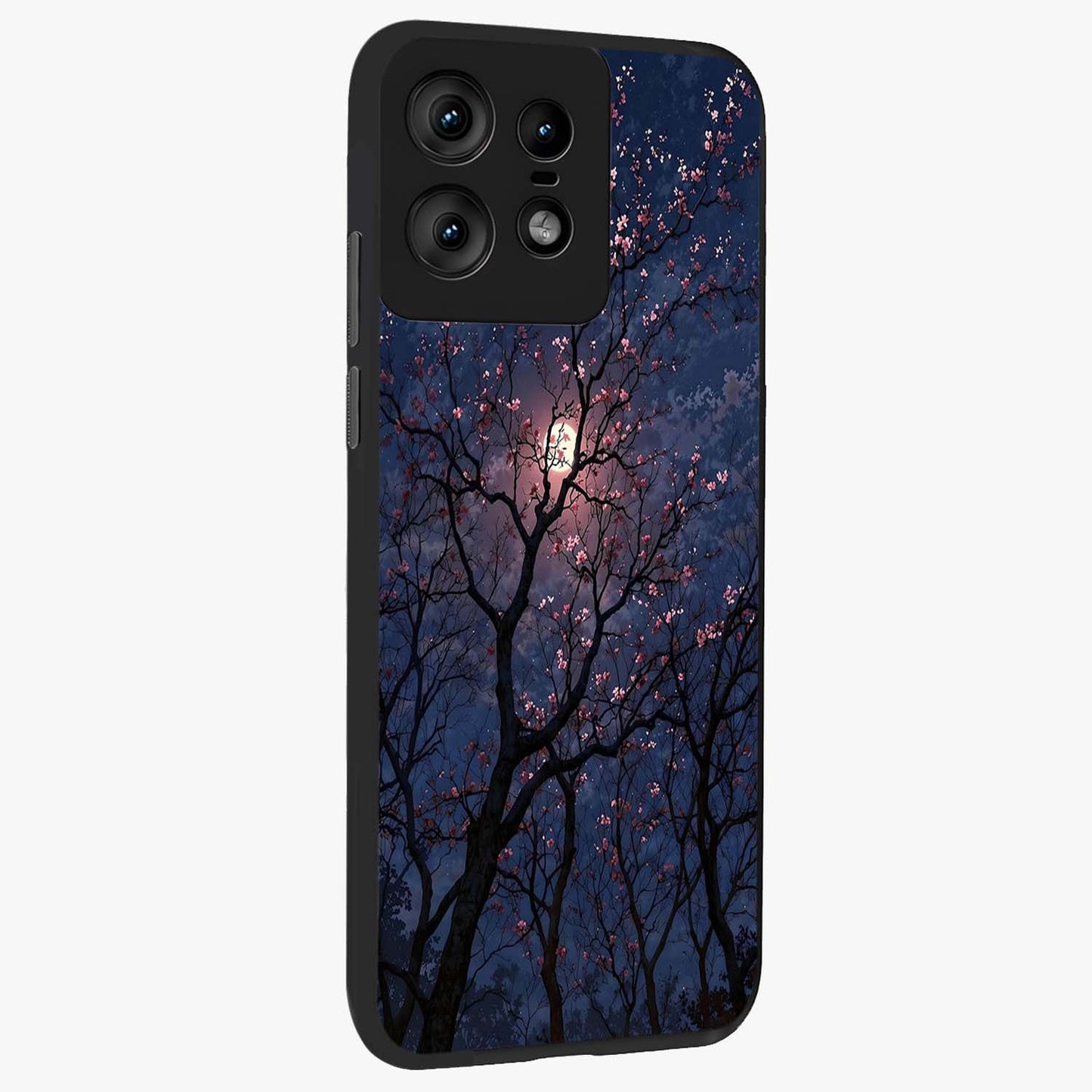 Twilight Sakura Serenade Glass Case upright view showcasing beautiful cherry blossom artwork with serene evening theme.