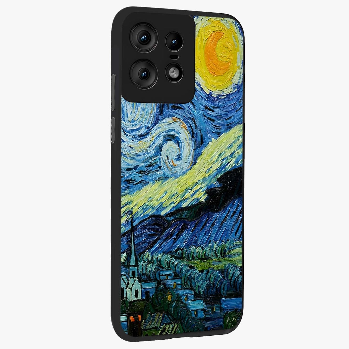 Van Gogh Art Glass Case upright view showcasing expressive painting style artwork with timeless artistic theme.