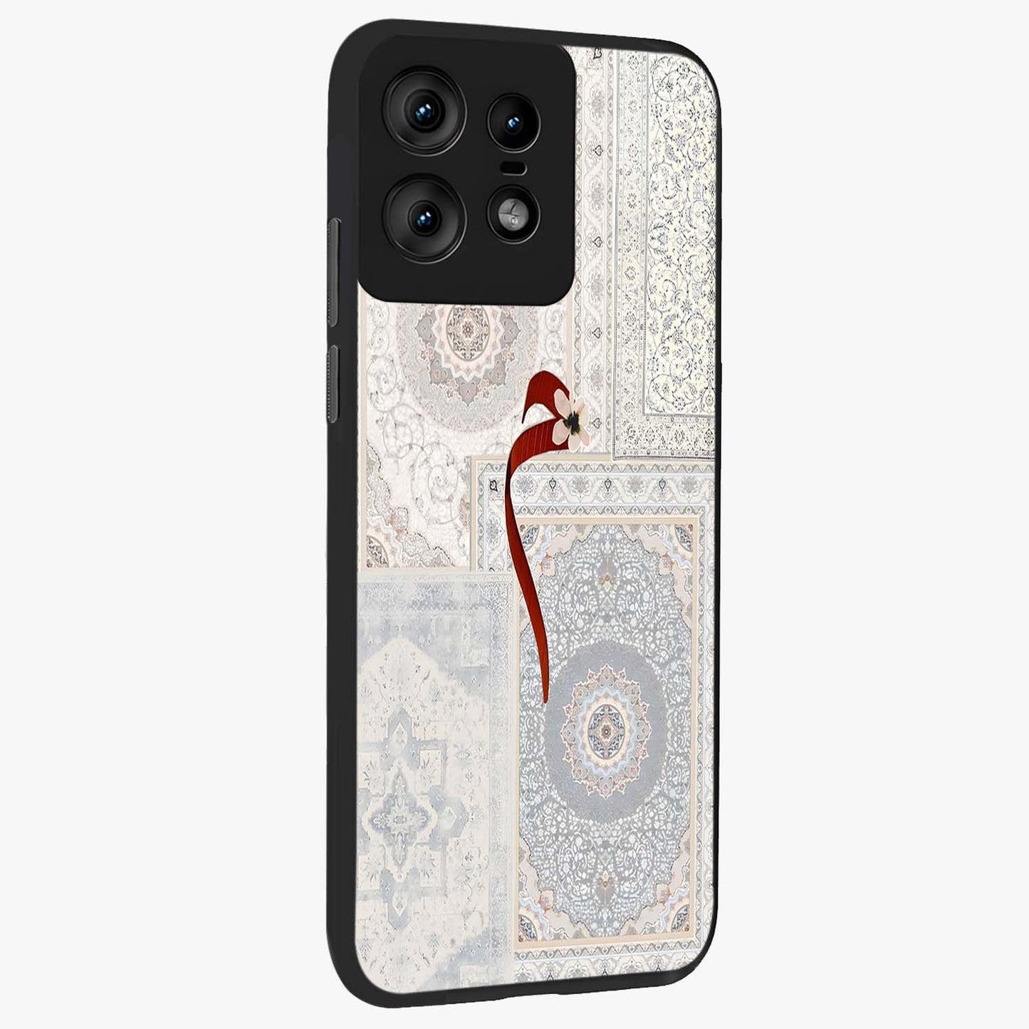 White Aesthetic Bow Glass Case upright view showcasing delicate ribbon bow artwork with cute minimalist theme.