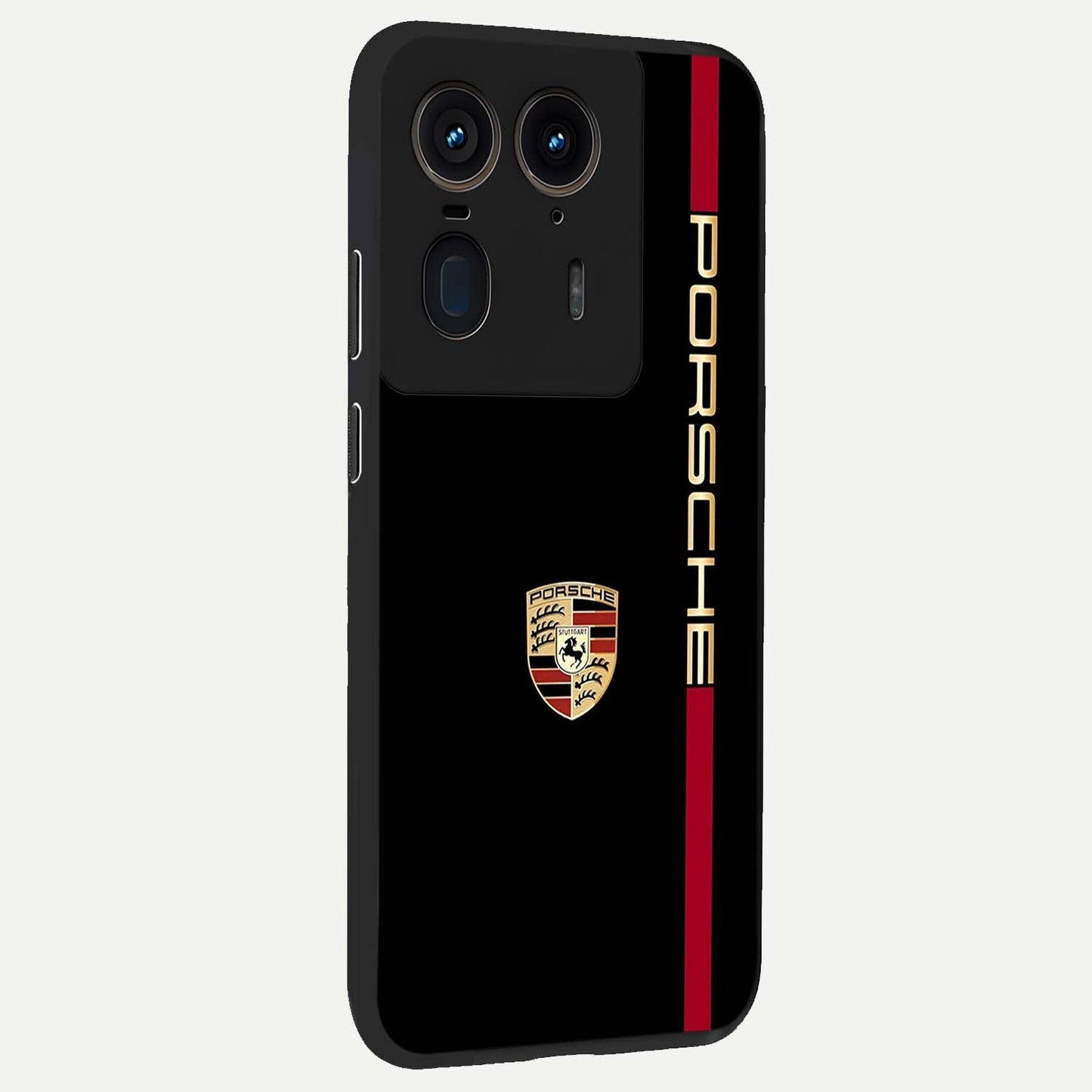 Black Minimal Porsche Glass Case upright view showcasing stylish automotive artwork with bold minimal theme.