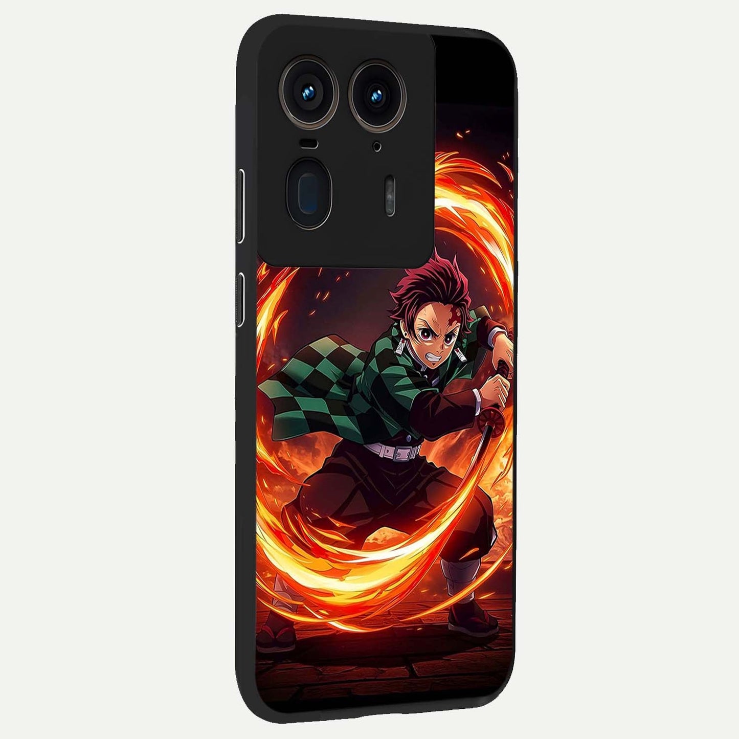 Blazing Sword Resolve Glass Case upright view showcasing dramatic warrior inspired artwork with intense visual style.