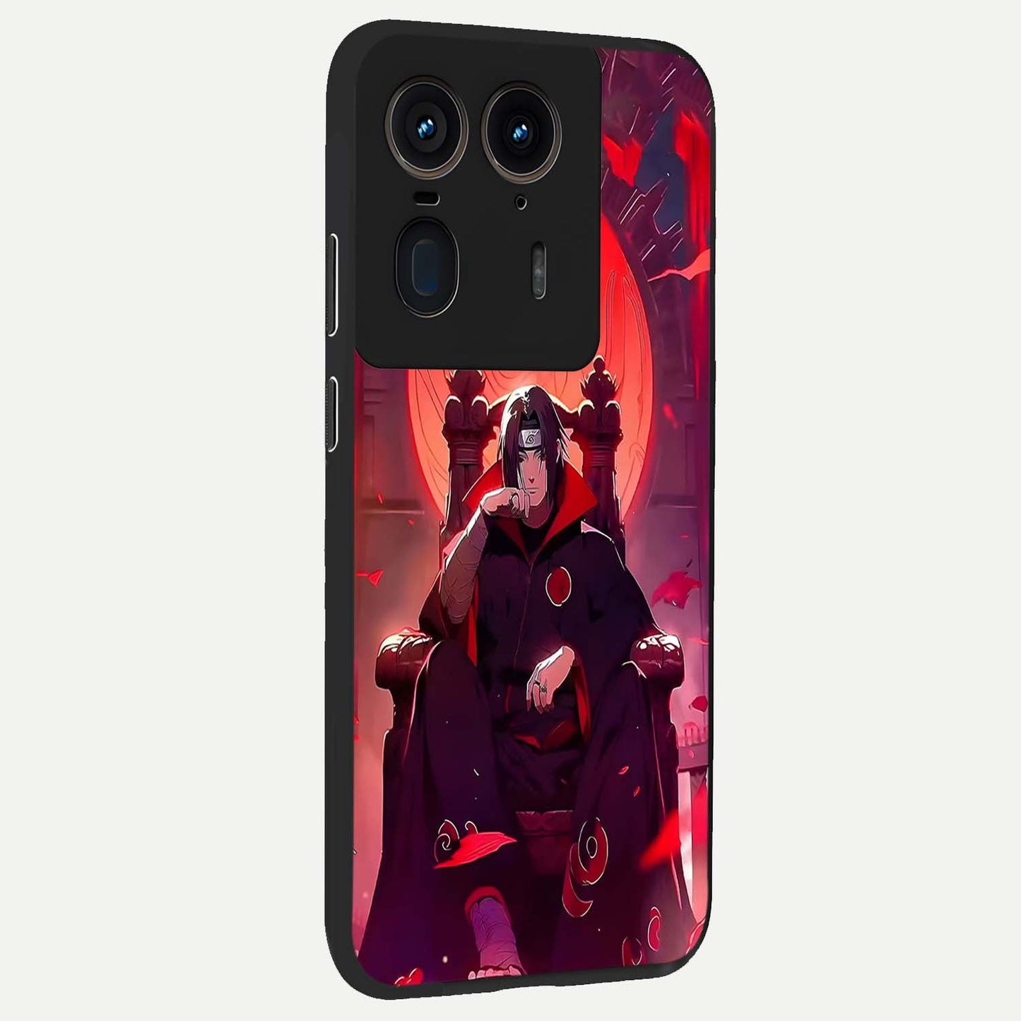 Blood Moon Sovereign Glass Case upright view showcasing powerful moon inspired artwork with cosmic aesthetic style.