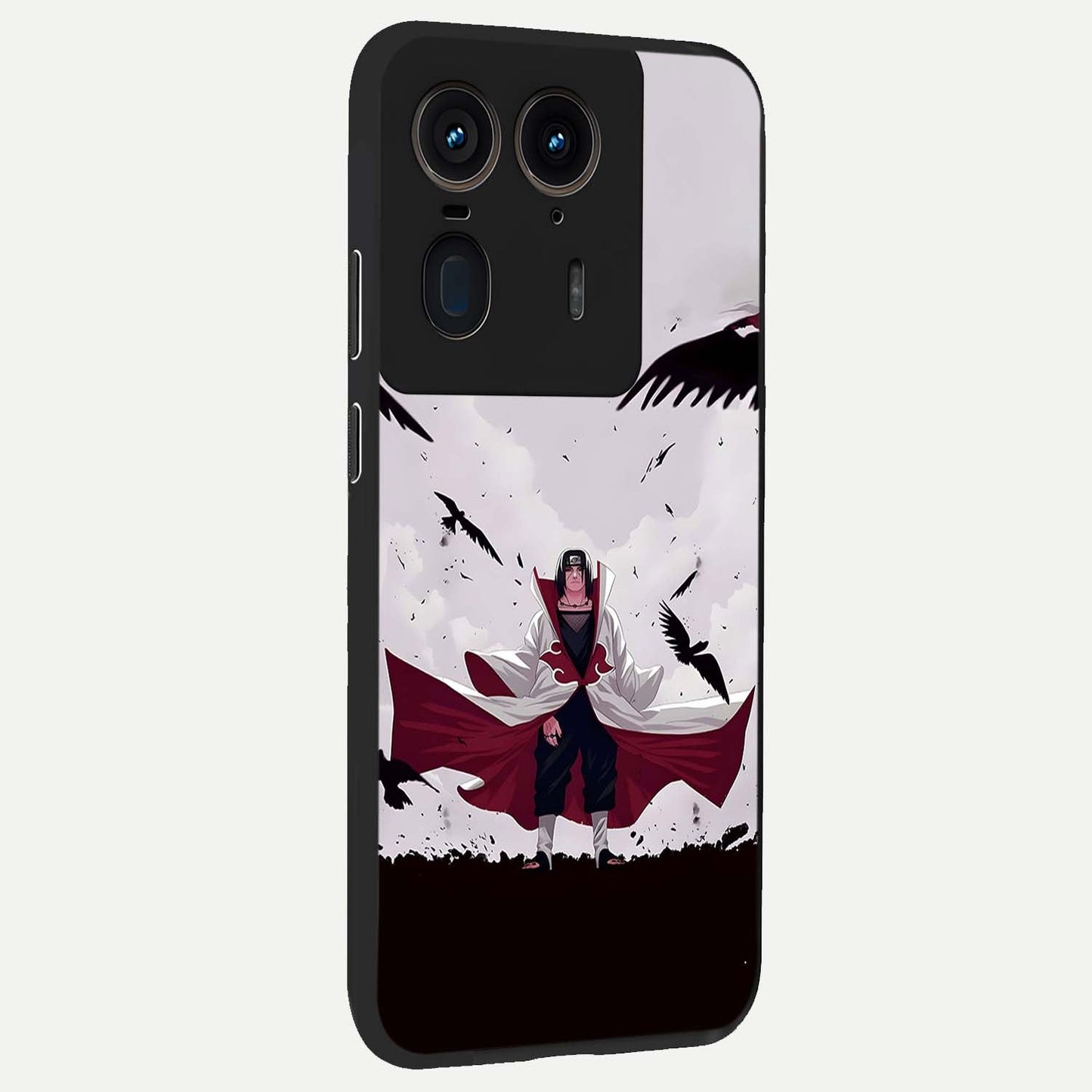 Crimson Crow Ascension Glass Case upright view showcasing dramatic crow artwork with bold gothic theme.
