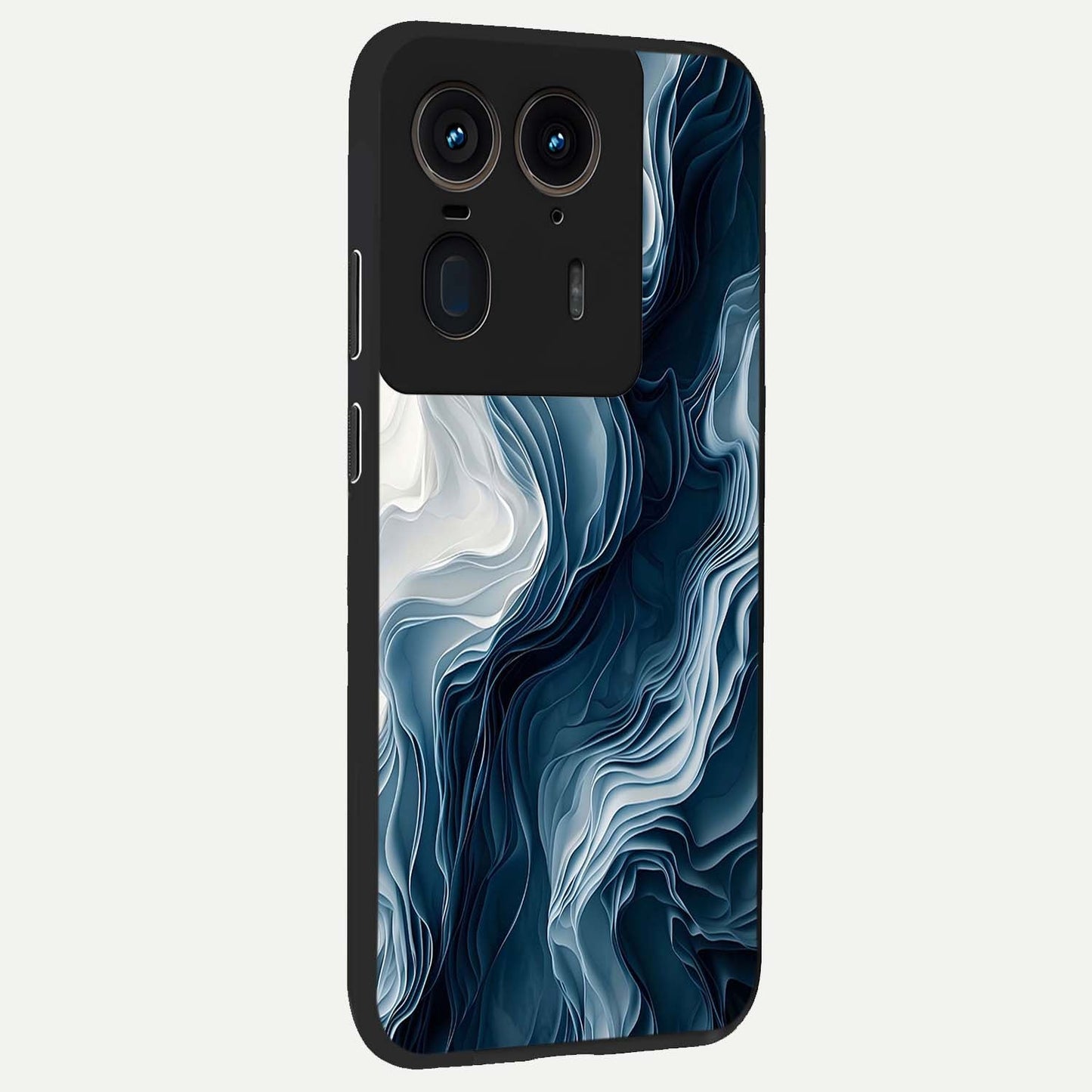Ethereal Paper Marble Glass Case upright view showcasing smooth marble artwork with refined minimalist theme.