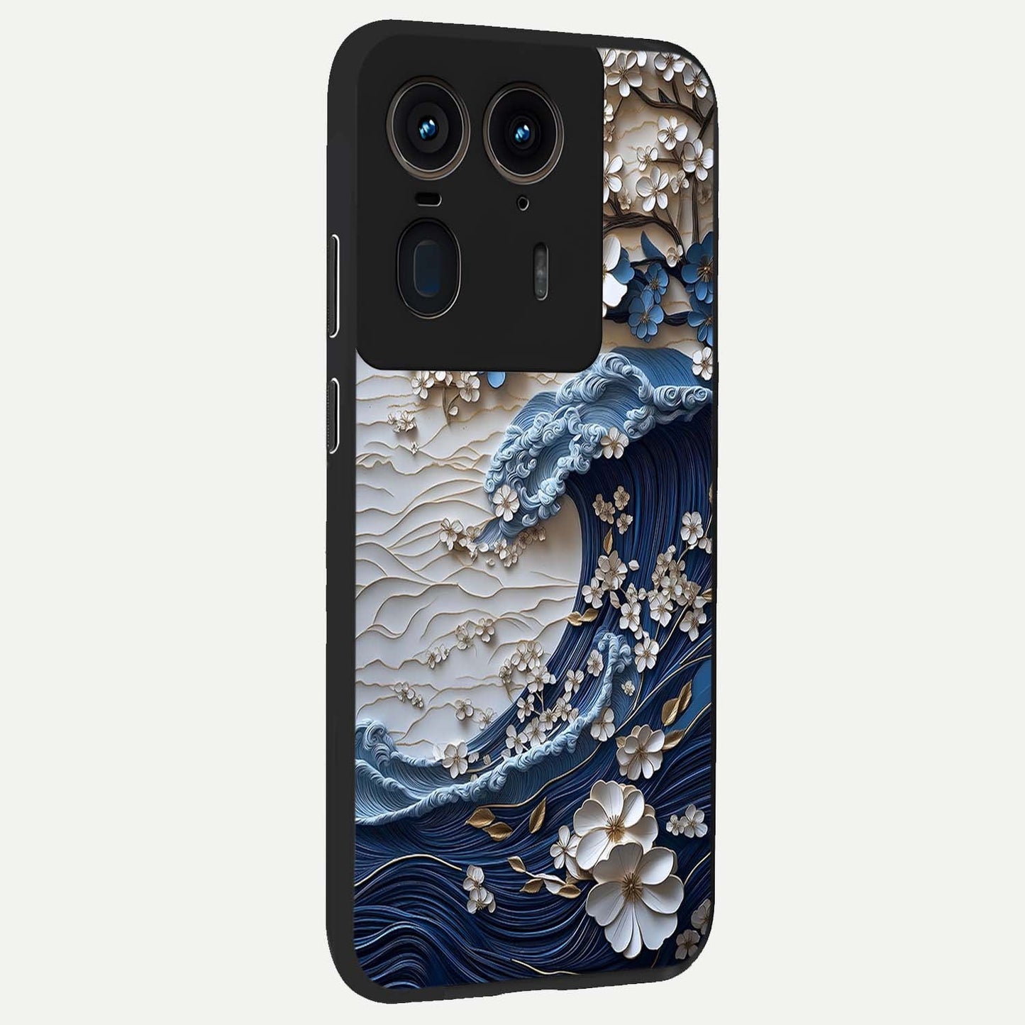Floral Wave Origami Glass Case upright view showcasing creative floral origami artwork with artistic decorative theme.