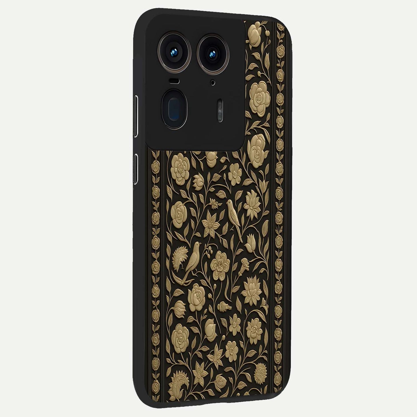 Golden Evil Eye Mandala Glass Case upright view showcasing decorative evil eye mandala artwork with spiritual aesthetic style.
