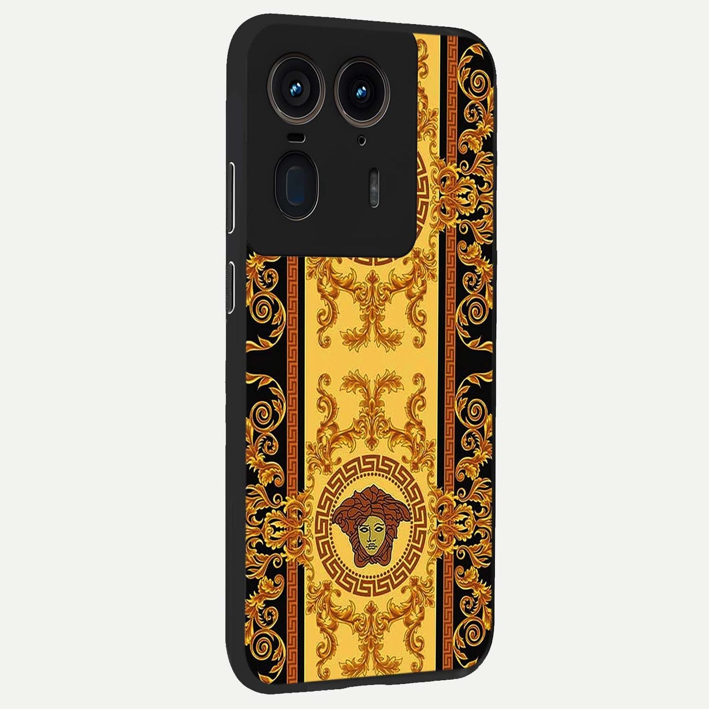 Golden Lotus Glow Glass Case upright view showcasing luminous lotus artwork with peaceful divine theme.