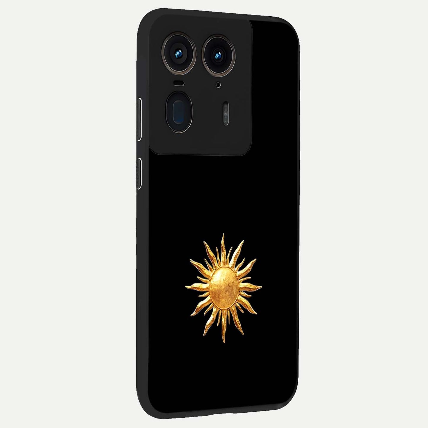 Golden Sun Minimalism Glass Case upright view showcasing haunting graveyard artwork with dramatic dark theme.