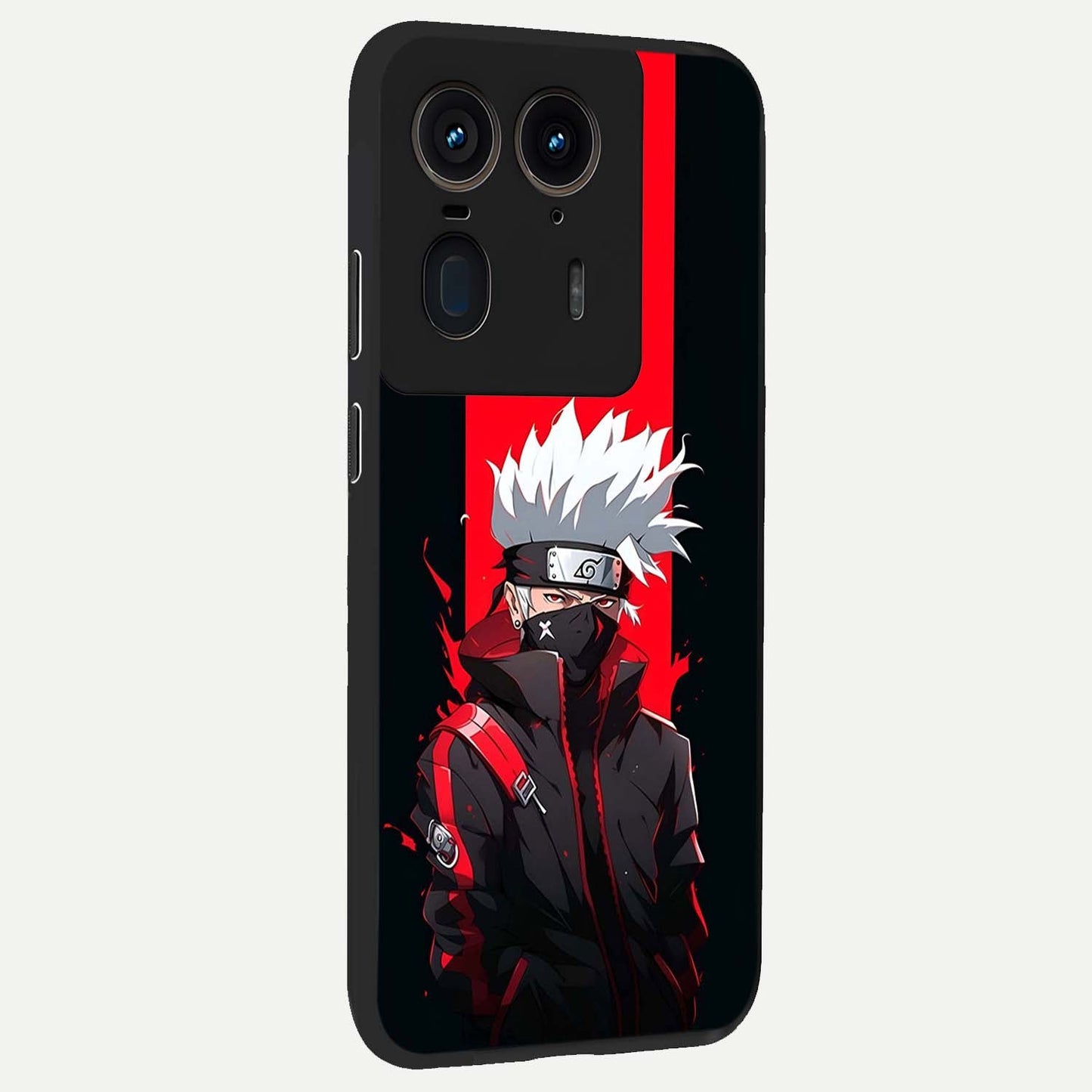 Kakashi Scarlet Shadow Glass Case upright view showcasing intense anime ninja artwork with dark action theme.