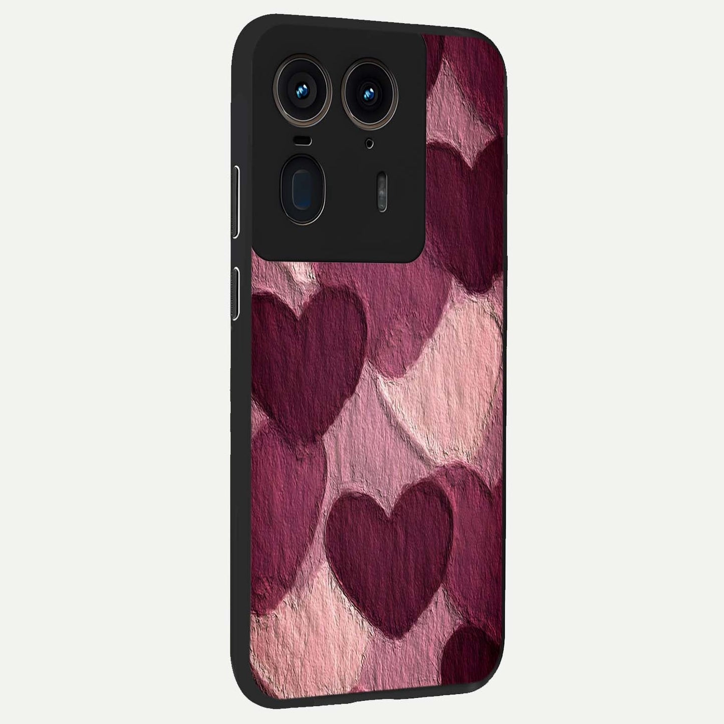 Layered Paper Hearts Glass Case upright view showcasing decorative layered heart artwork with sweet love theme.