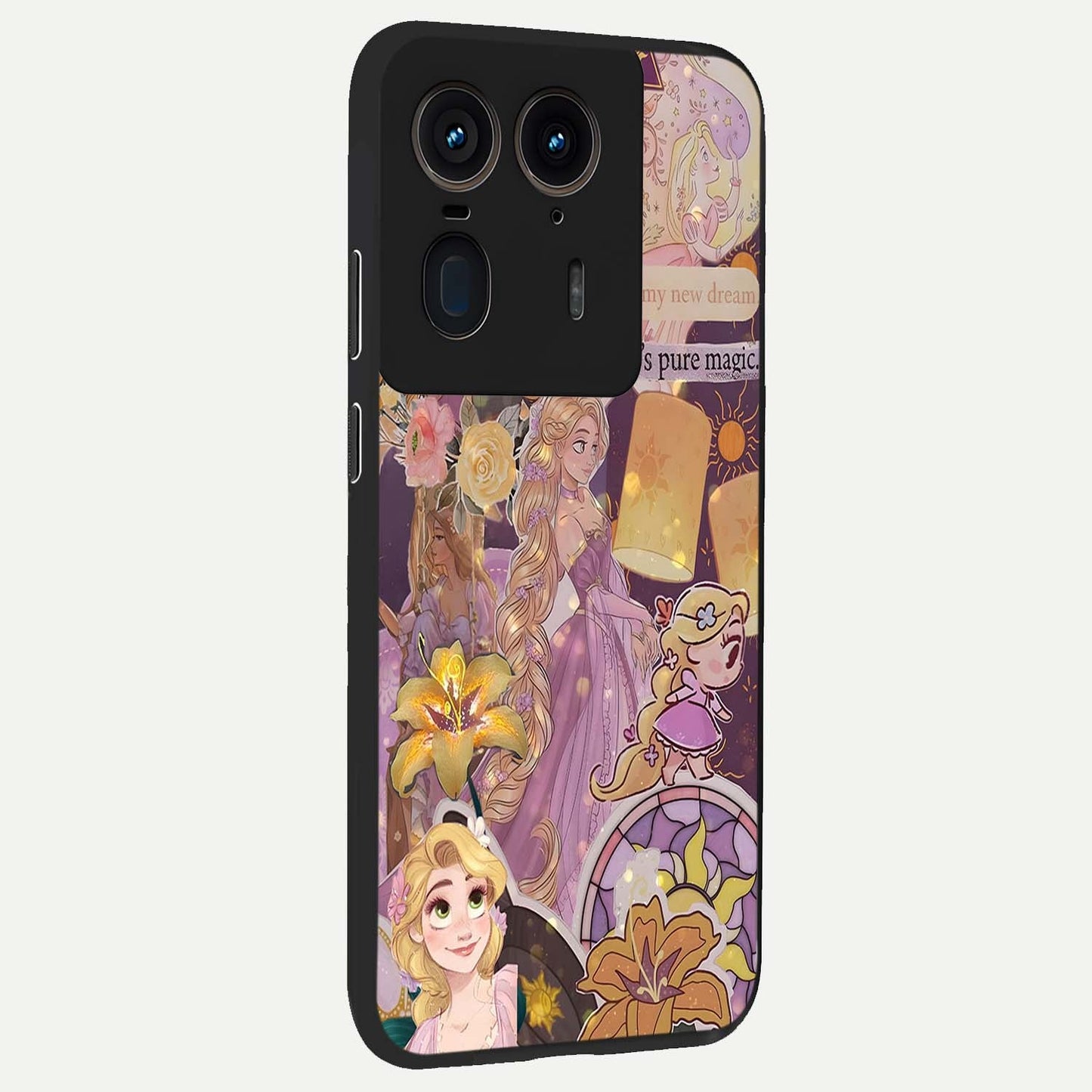 Magical Tangled Dream Glass Case upright view showcasing enchanting artistic artwork with dreamy fantasy theme.