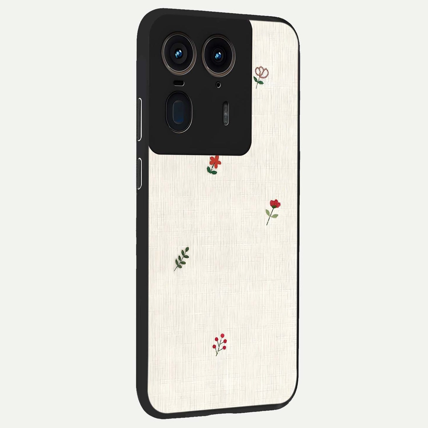 Minimalistic Blue With White Flower Pattern Glass Case upright view showcasing clean white flower artwork with calming blue theme.