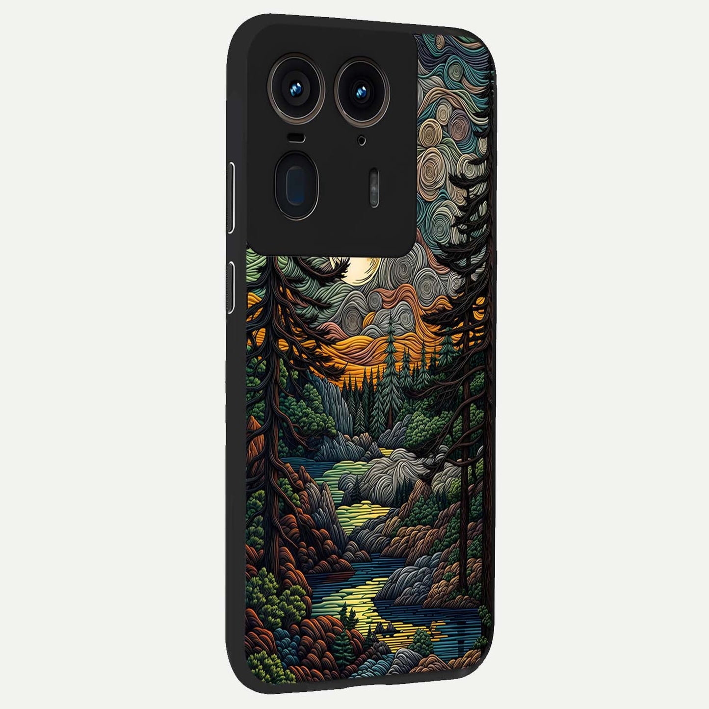 Moonlight Forest Dream Glass Case upright view showcasing magical forest artwork with calm night theme.