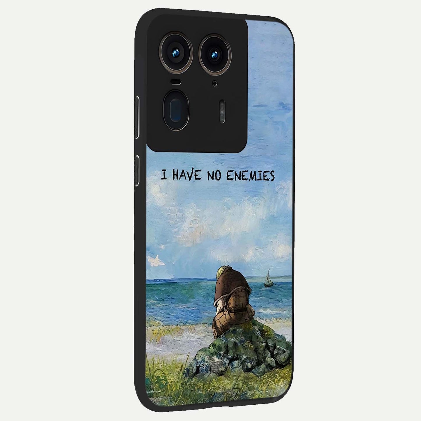 Peace Beyond War Glass Case upright view showcasing powerful peace symbol artwork with inspirational theme.