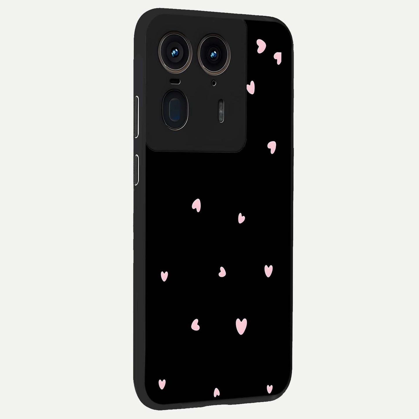 Pink Love Drops Glass Case upright view showcasing charming heart drop artwork with romantic playful theme.