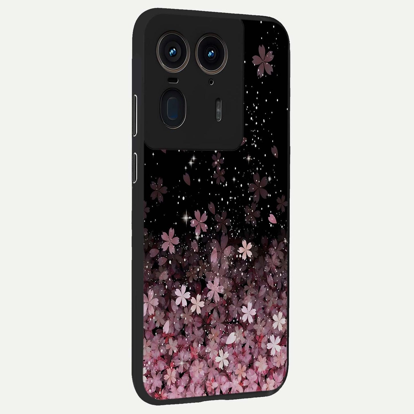 Small Starry Flowers Glass Case upright view showcasing charming floral artwork with dreamy starry theme.