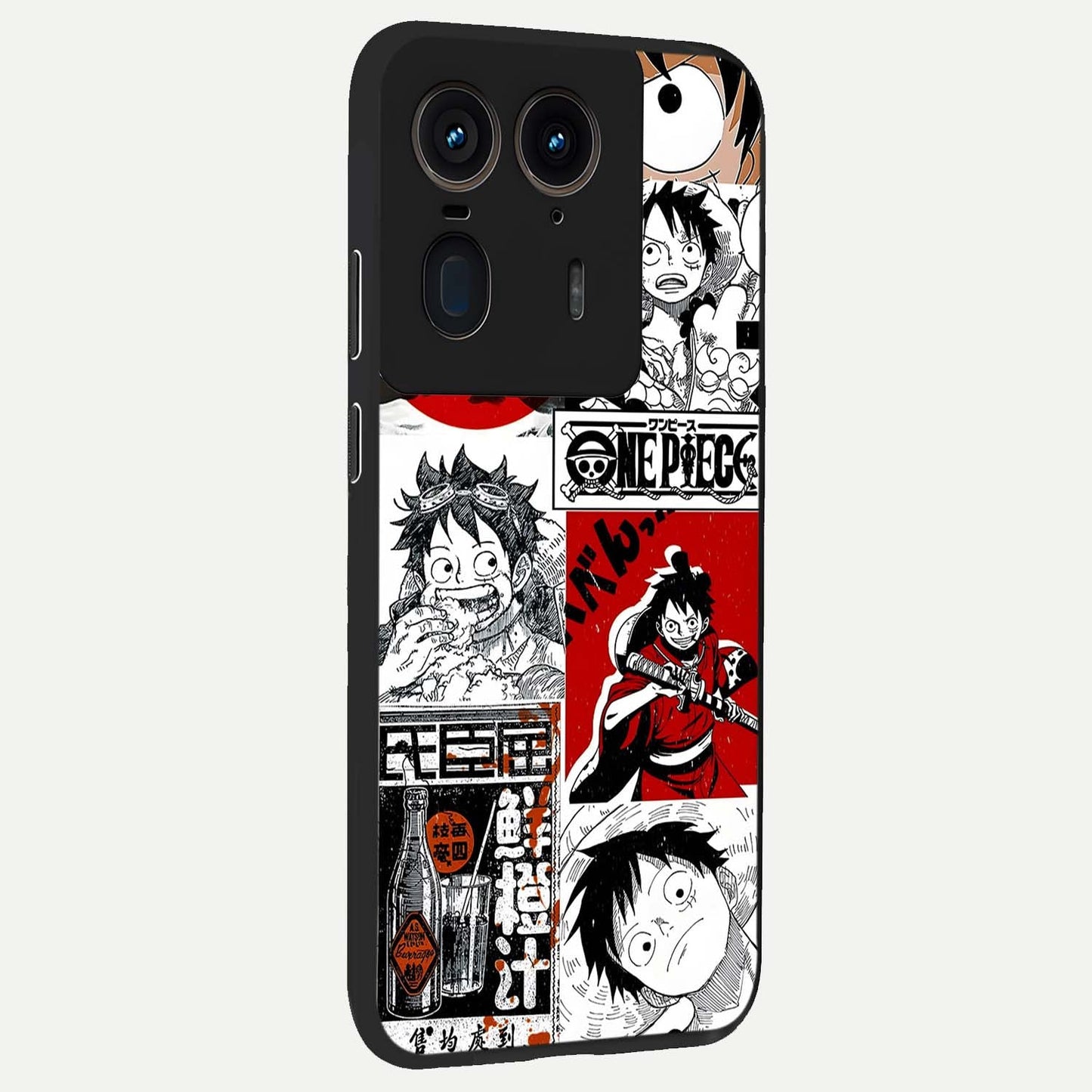 Strawhat Chaos Panels Glass Case upright view showcasing energetic anime artwork with bold adventure theme.