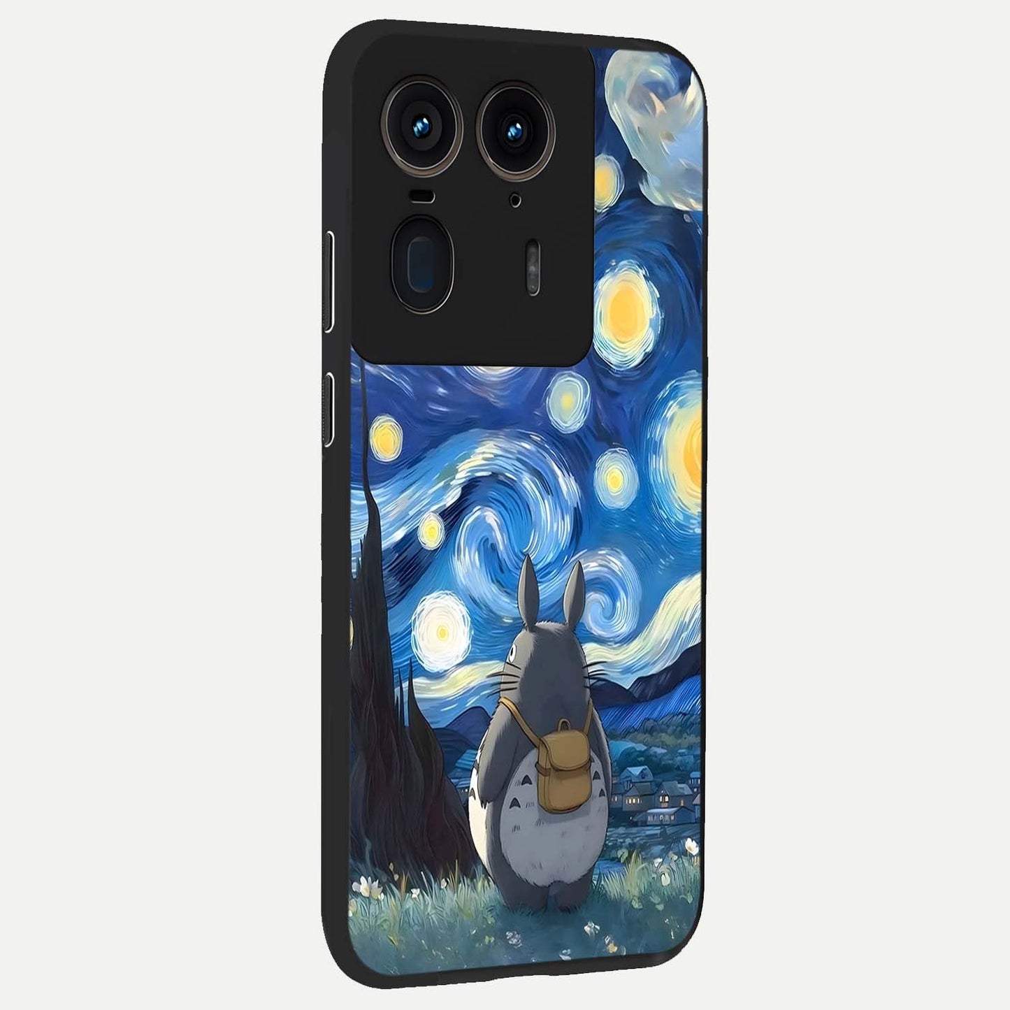 Totoro In Van Gogh Art Glass Case upright view showcasing creative character artwork with painterly artistic theme.