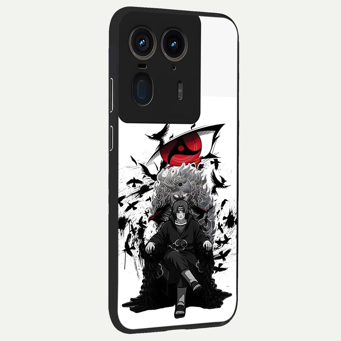 Uchiha Shadow Throne Glass Case upright view showcasing magical underwater galaxy artwork with vibrant cosmic theme.