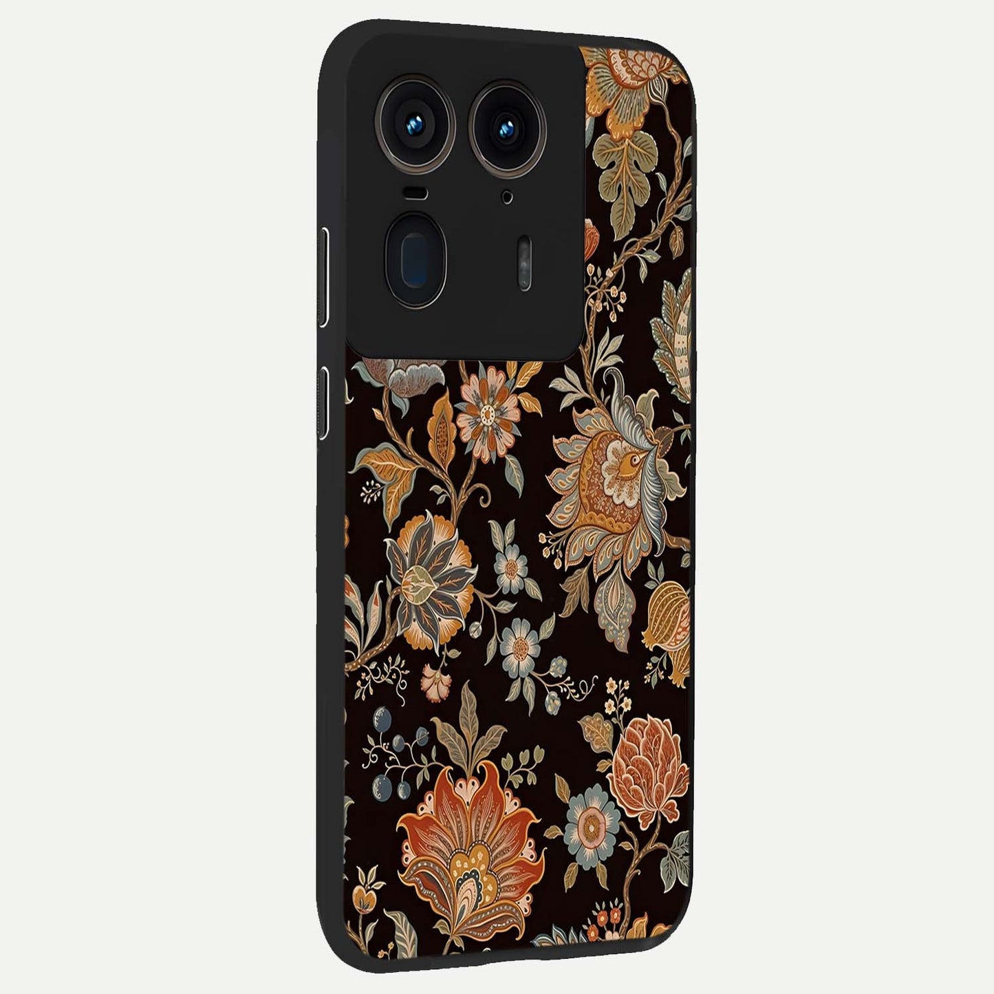 Vintage Floral Dream Glass Case upright view showcasing delicate floral artwork with timeless vintage theme.