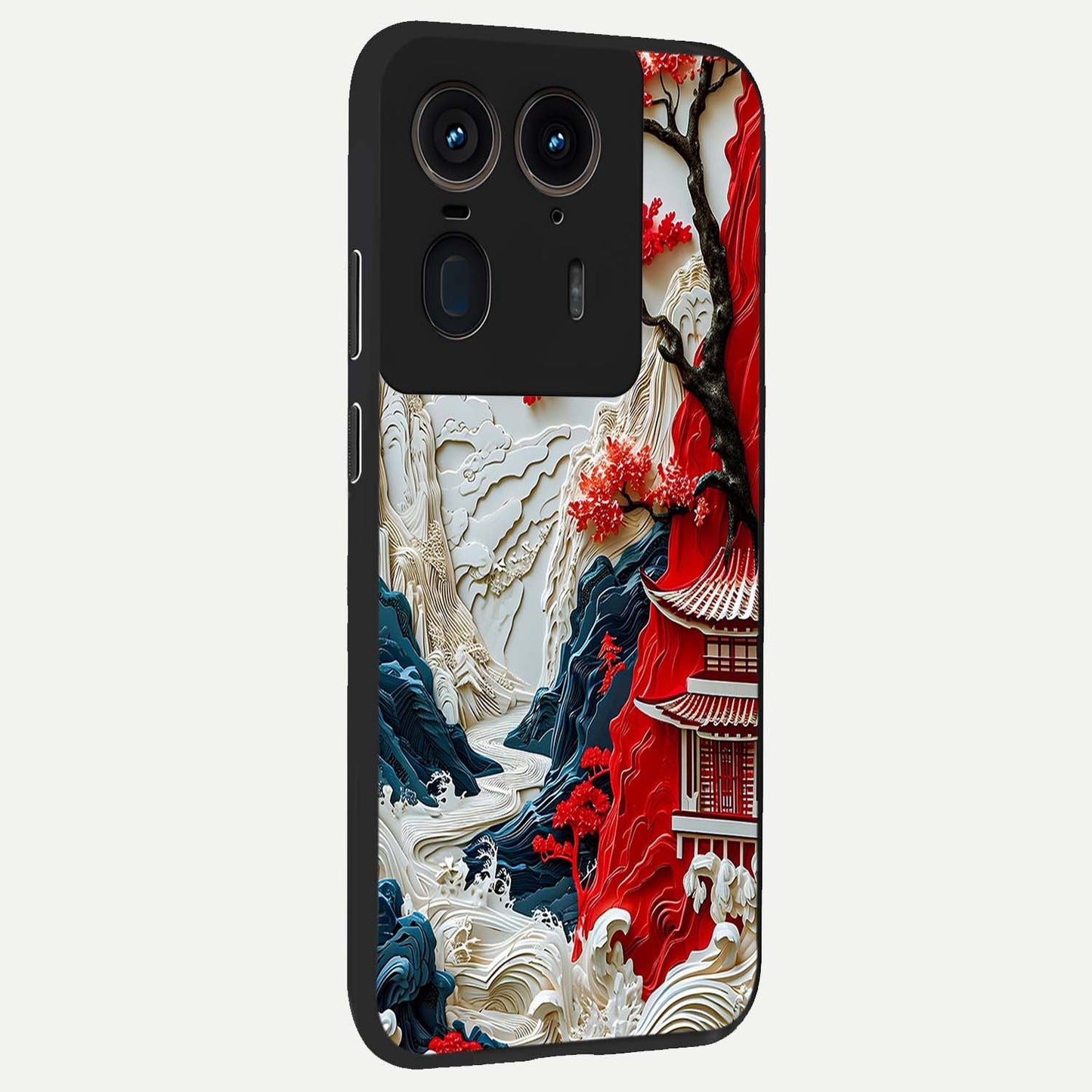 Whispers Of Sakura Waves Glass Case upright view showcasing delicate cherry blossom artwork with elegant nature theme.