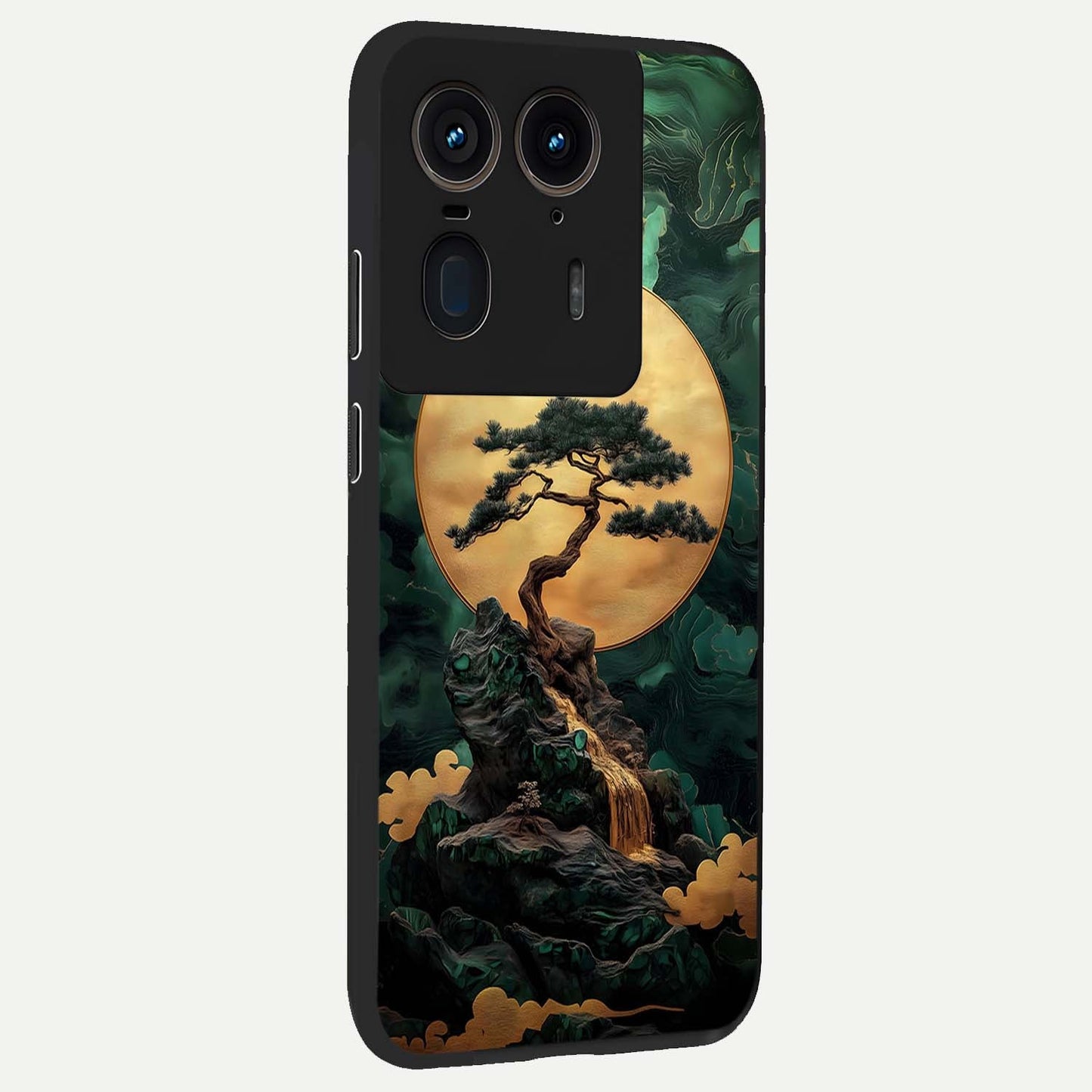 Zen Moon Rise Glass Case upright view showcasing serene moon artwork with tranquil night theme.