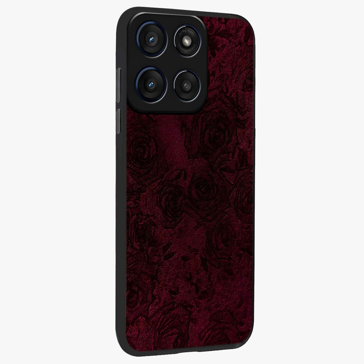 Crimson Fade Flow Glass Case upright view showcasing dynamic crimson flow artwork with stylish abstract theme.