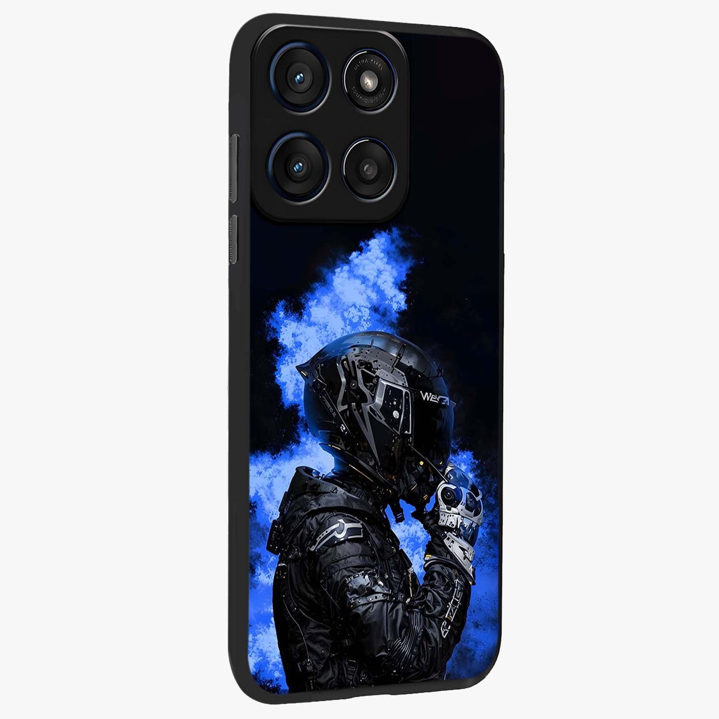 Cyber Sentinel Protocol Glass Case upright view showcasing advanced cyber sentinel artwork with futuristic tech theme.