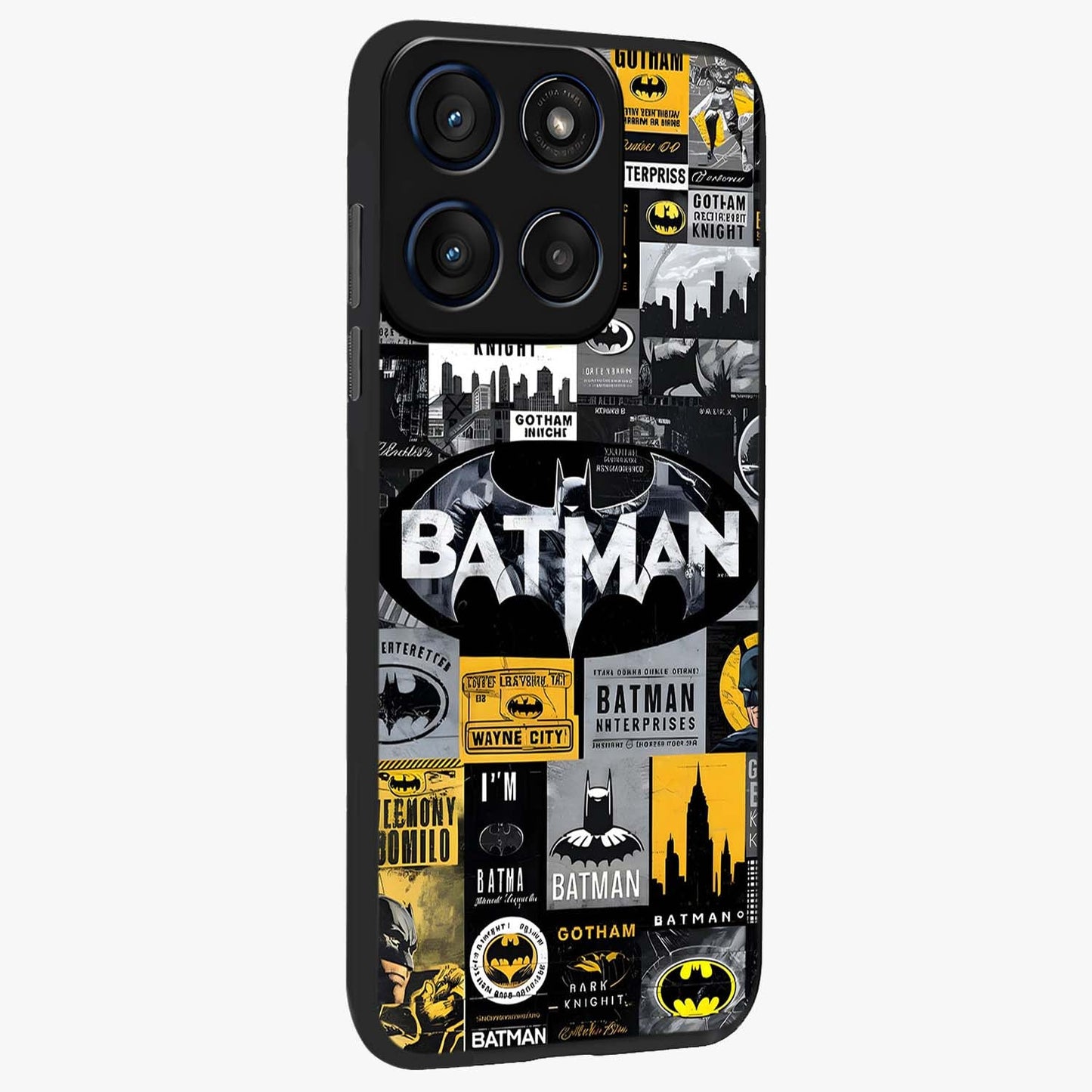 Knight Gotham Rise Glass Case upright view showcasing bold vigilante themed artwork with gothic city vibe.