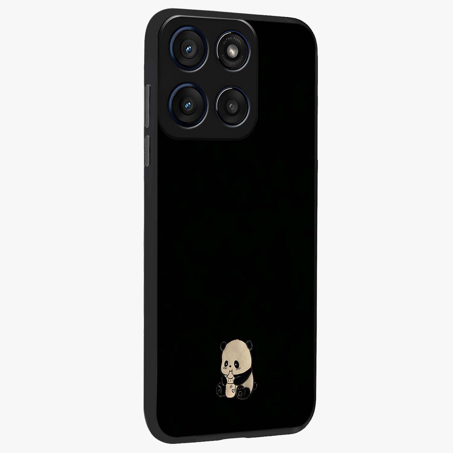 Midnight Panda Love Glass Case upright view showcasing charming panda artwork with playful romantic theme.