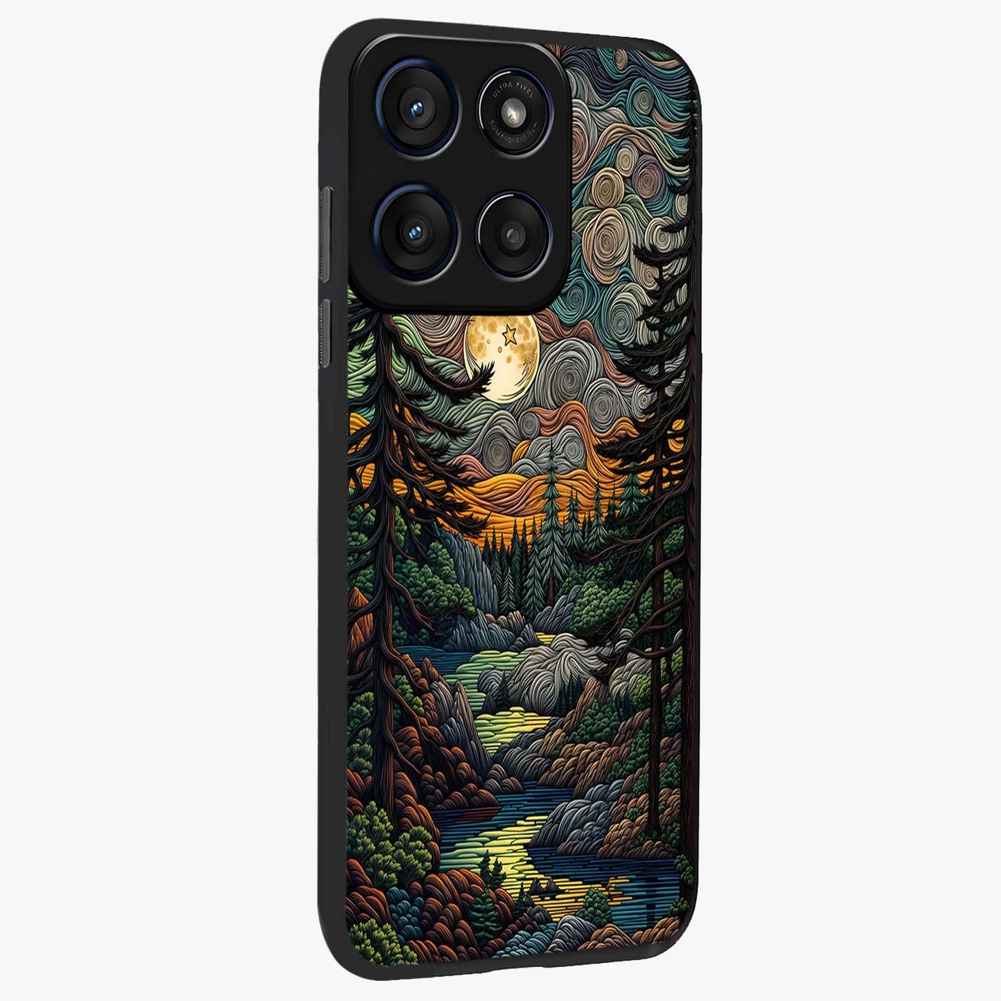 Moonlight Forest Dream Glass Case upright view showcasing magical forest artwork with calm night theme.