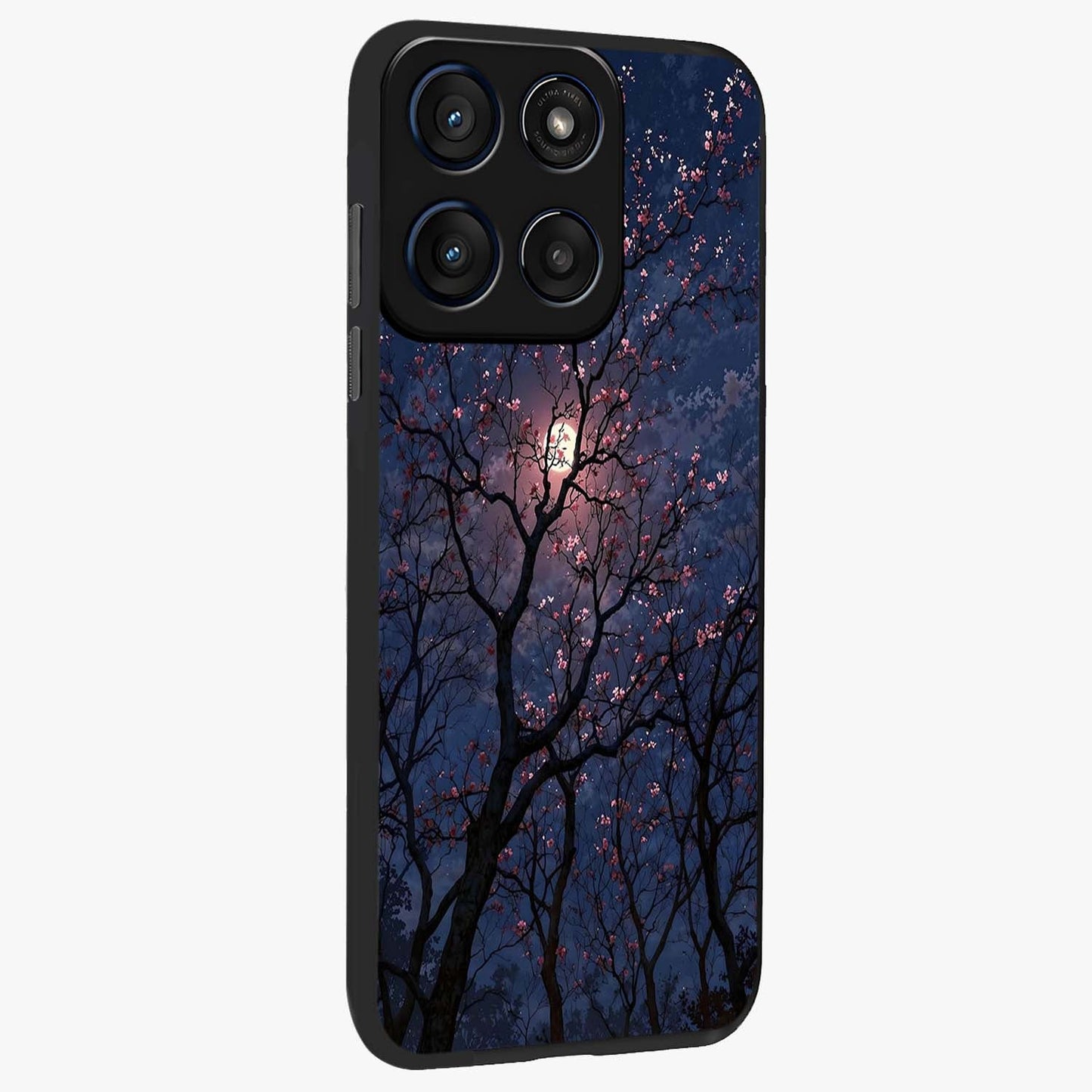 Twilight Sakura Serenade Glass Case upright view showcasing beautiful cherry blossom artwork with serene evening theme.