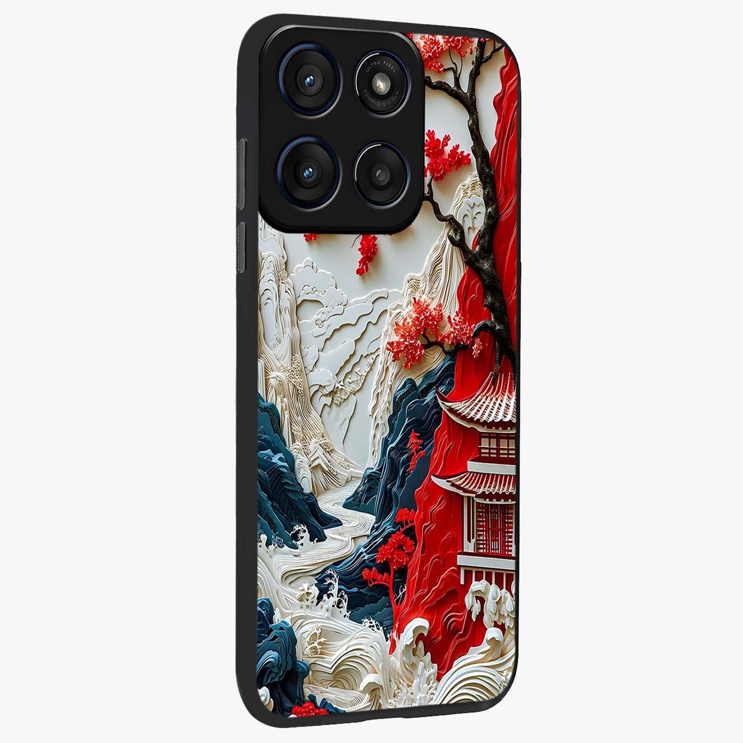 Whispers Of Sakura Waves Glass Case upright view showcasing delicate cherry blossom artwork with elegant nature theme.