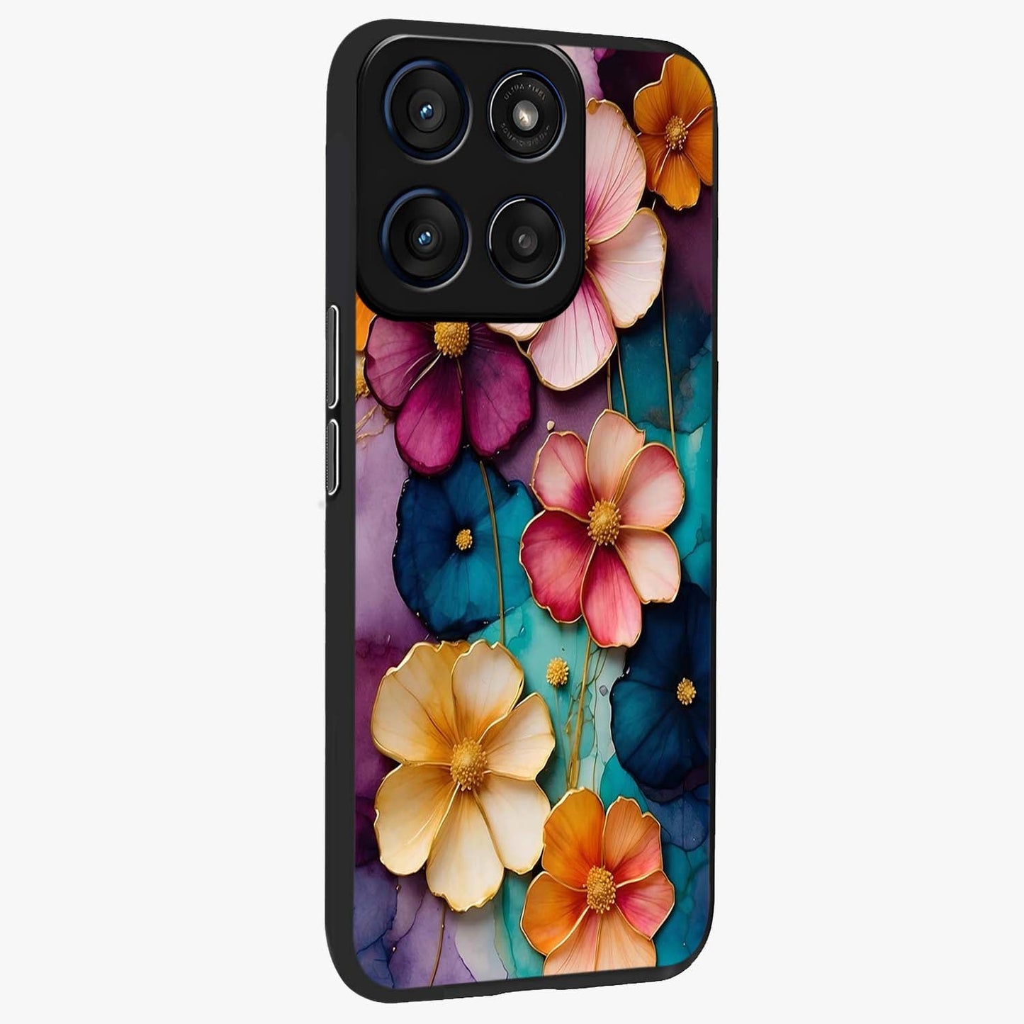 Artlyn Grace Flower Pattern Glass Case upright view showcasing graceful floral artwork with aesthetic botanical style.