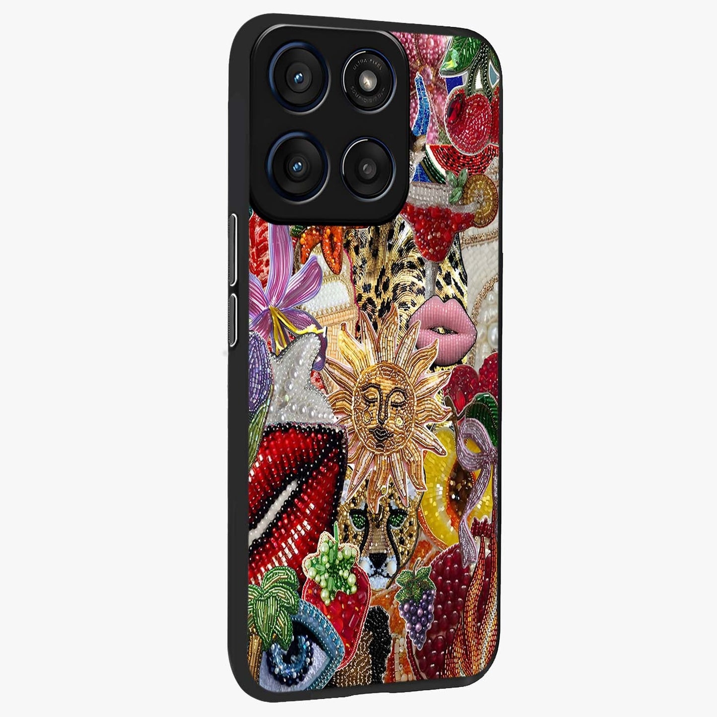Beaded Fashion Jungle Glass Case upright view showcasing tropical jungle aesthetic with decorative bead elements.