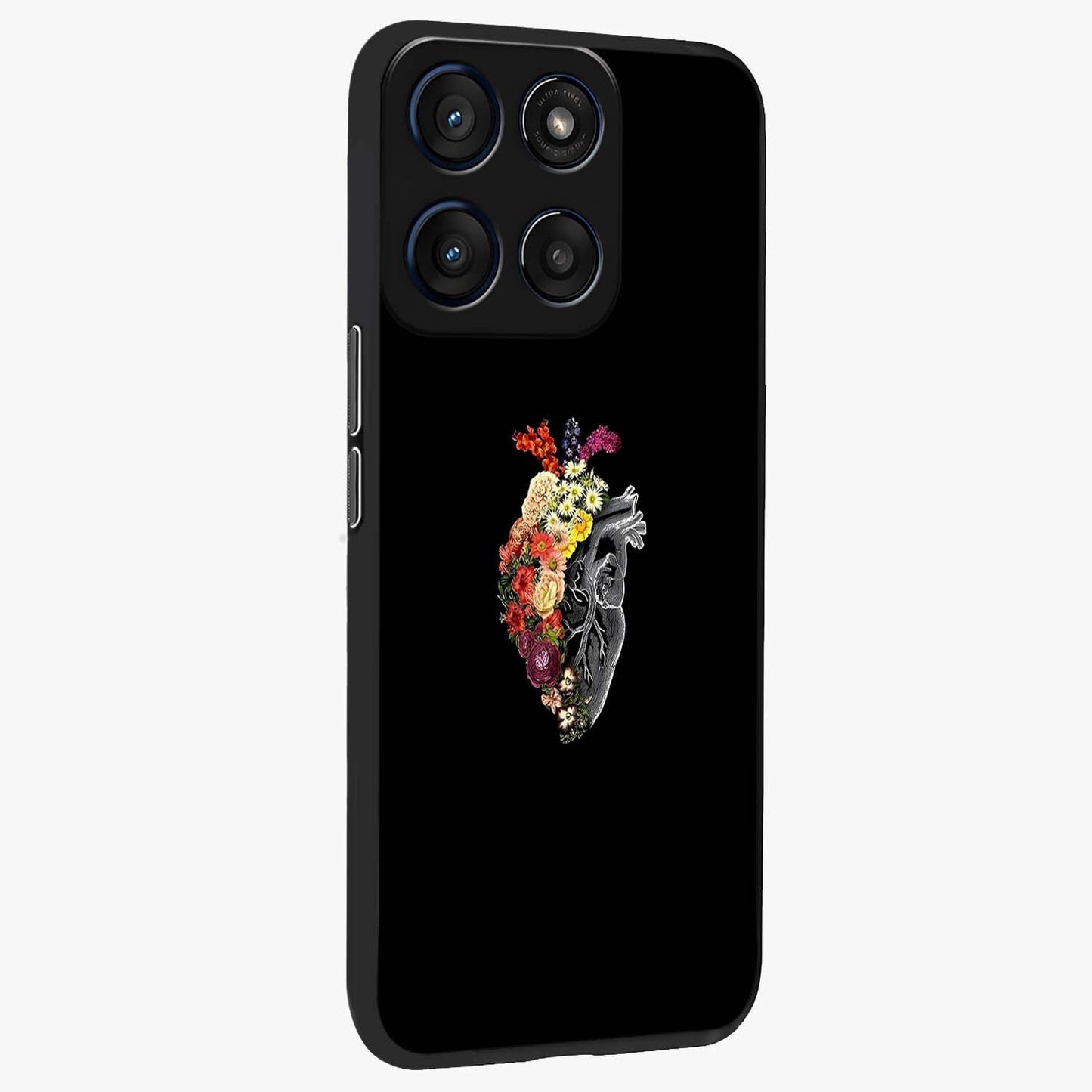 Heart With Flowers Glass Case upright view showcasing decorative heart and floral artwork with sweet romantic theme.