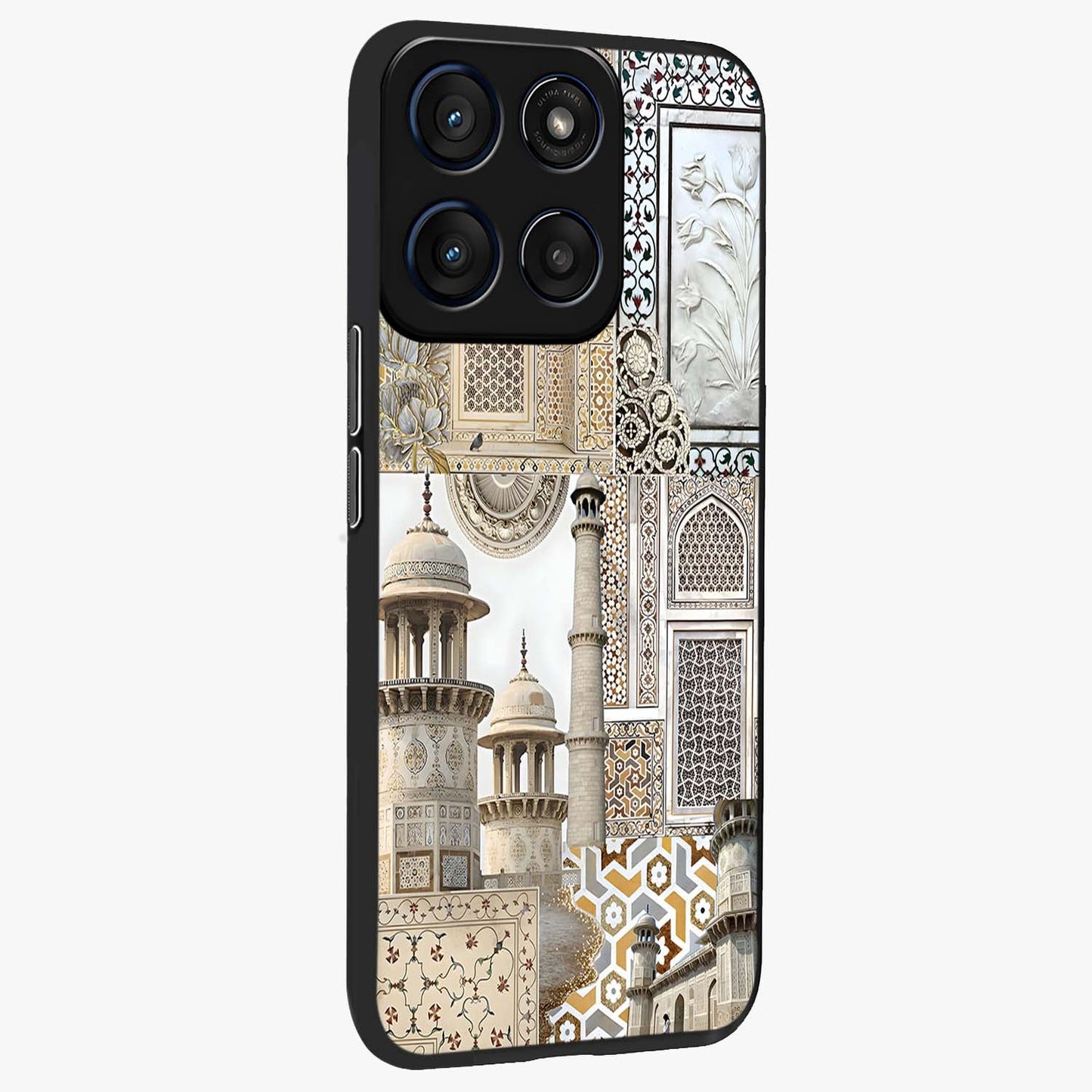 Mughal Marble Legacy Glass Case upright view showcasing ornate Mughal design with luxurious traditional theme.