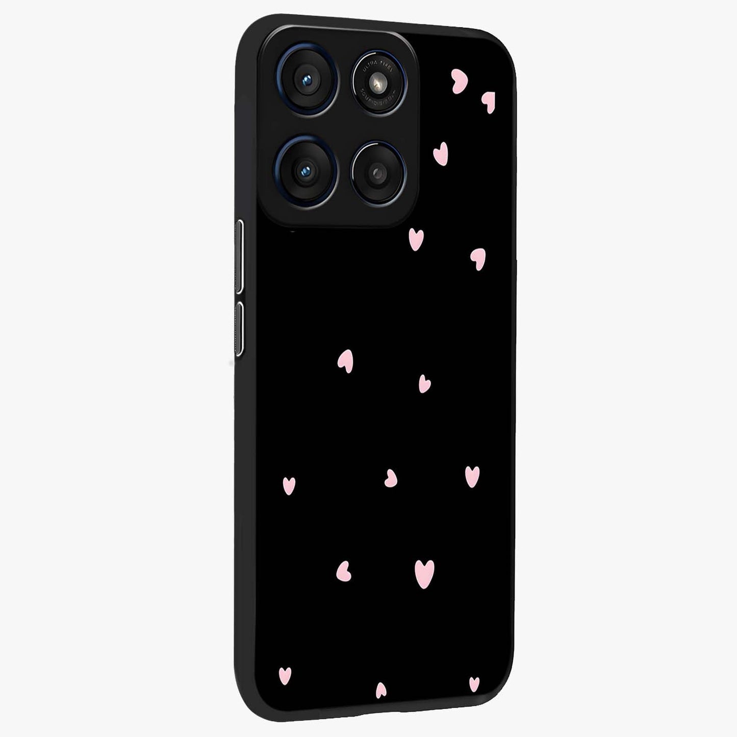 Pink Love Drops Glass Case upright view showcasing charming heart drop artwork with romantic playful theme.