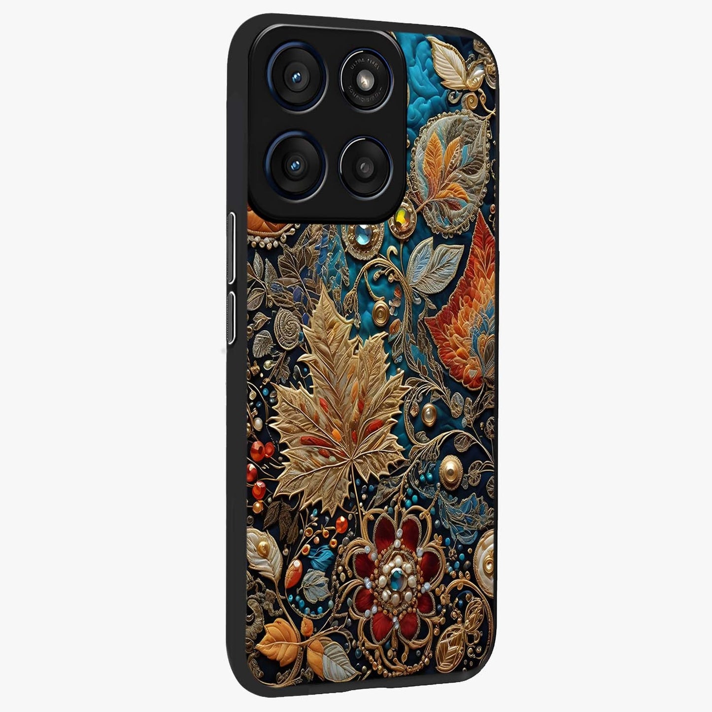 Royal Jewel Garden Glass Case upright view showcasing rich floral artwork with luxurious garden theme.