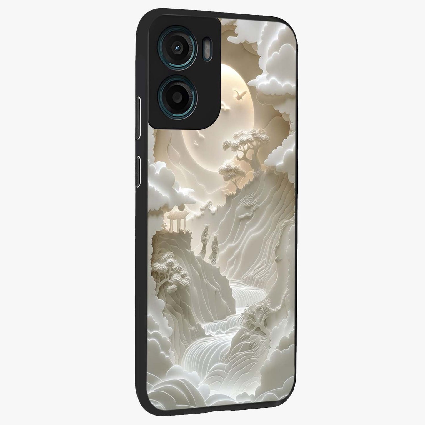 Celestial Origami Glass Case upright view showcasing creative origami artwork with modern celestial style.