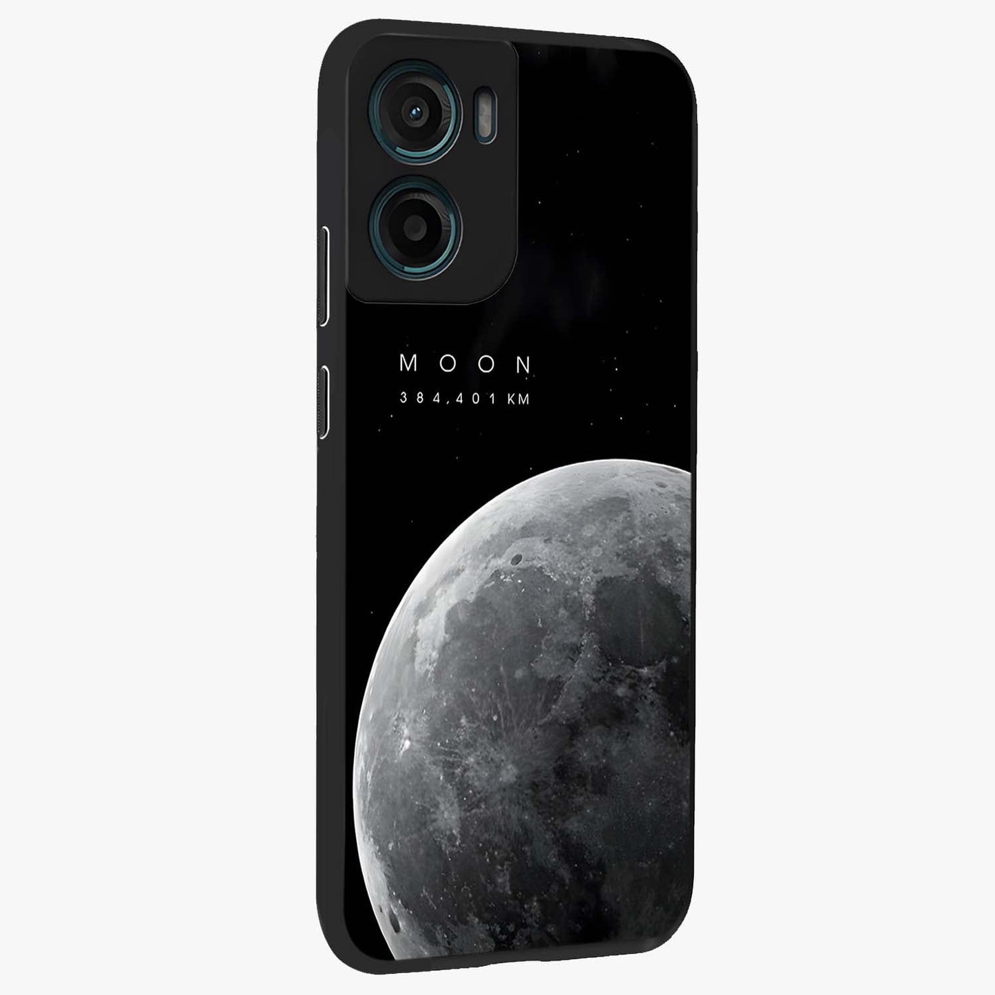 Cosmic Moon Glow Glass Case upright view showcasing luminous moon illustration with dreamy cosmic style.